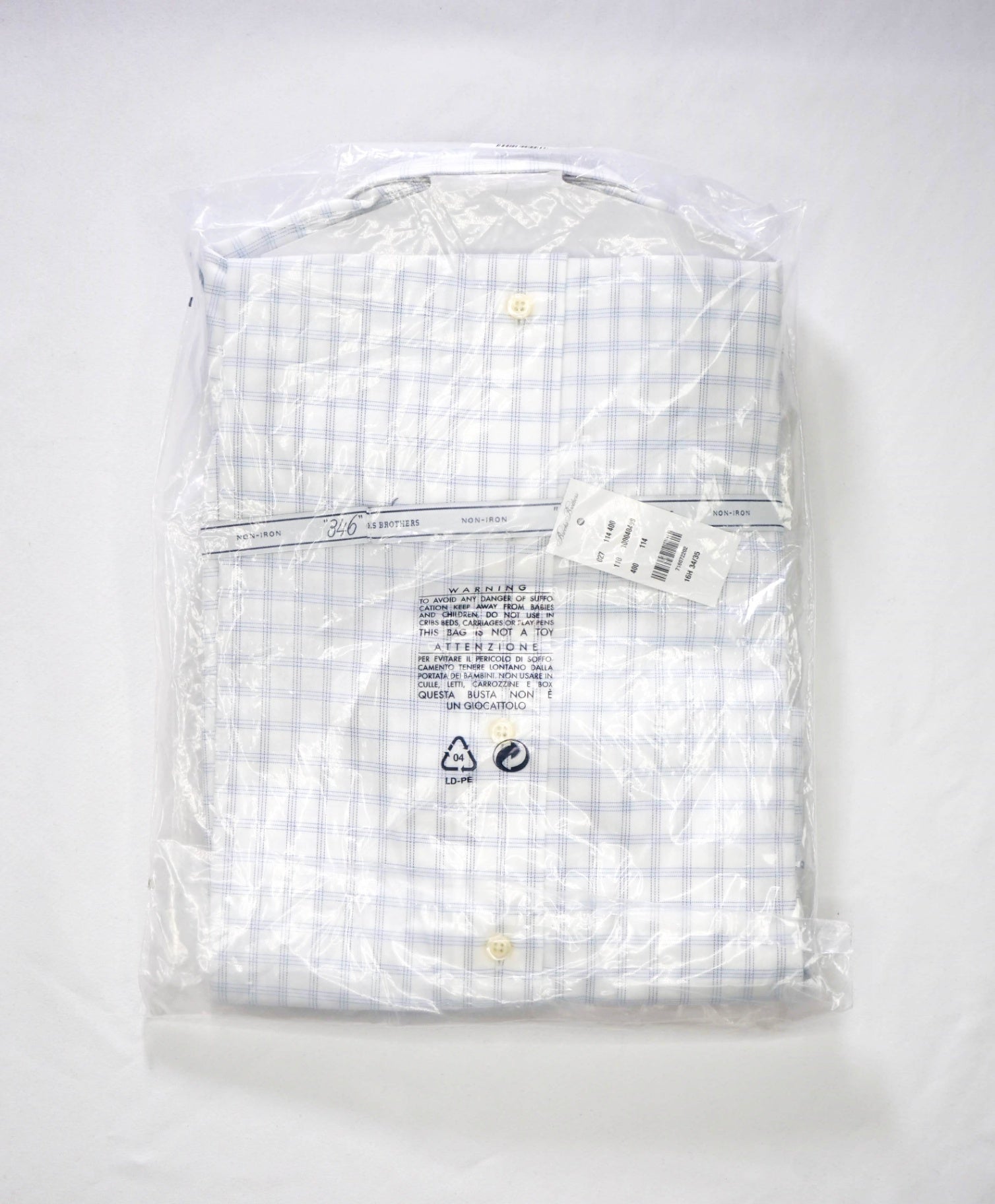 $128 BROOKS BROTHERS - White/Blue Check NON-IRON "346" SLIM FIT Shirt - 16.5 - 34/35