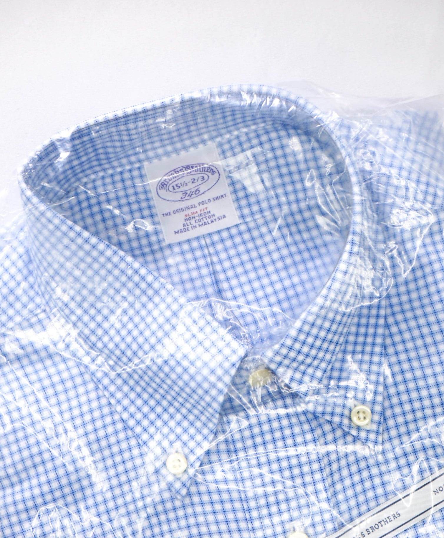 $128 BROOKS BROTHERS - Blue Micro Check NON-IRON "346" SLIM FIT Shirt - 15.5 - 32/33