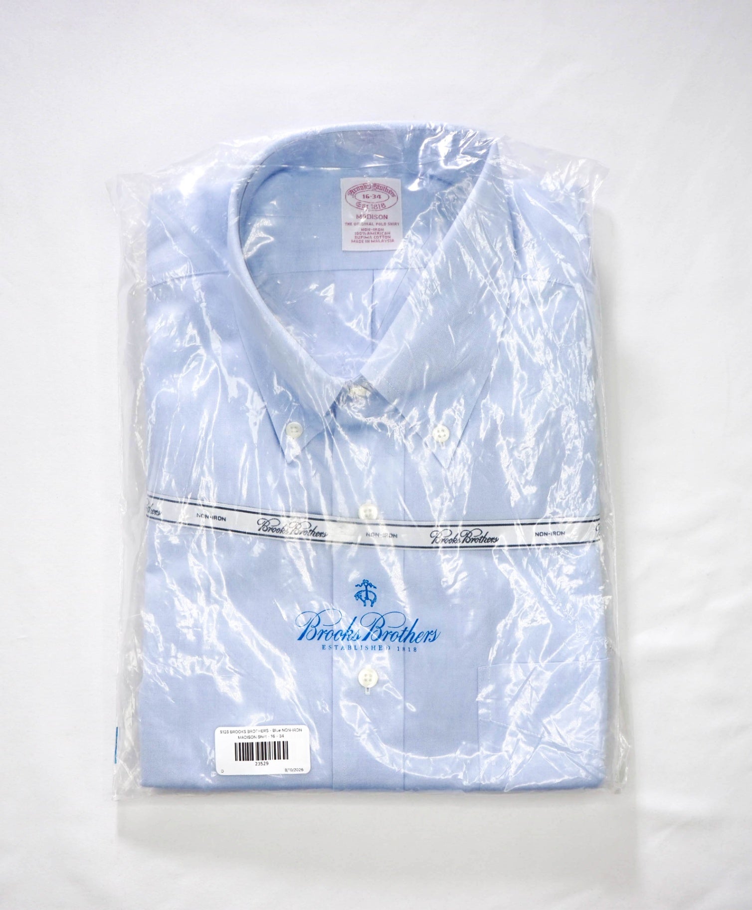 $128 BROOKS BROTHERS - Blue NON-IRON MADISON Shirt - 16 - 34
