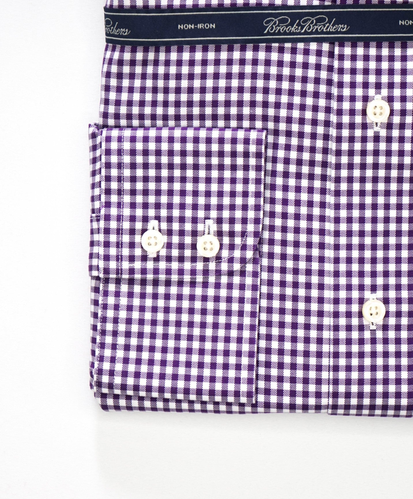 $128 BROOKS BROTHERS - Purple Gingham NON-IRON Shirt - 17 - 35