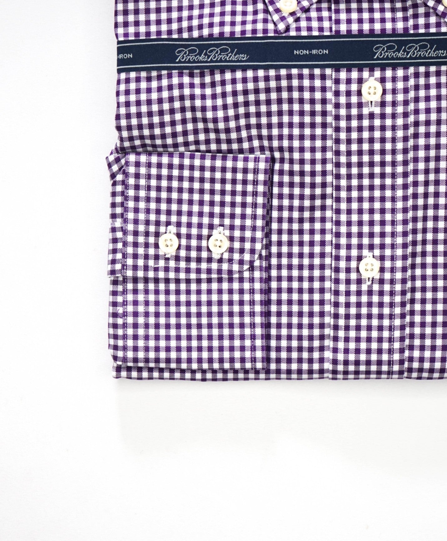 $128 BROOKS BROTHERS - Purple Gingham NON-IRON Shirt - 16 - 34