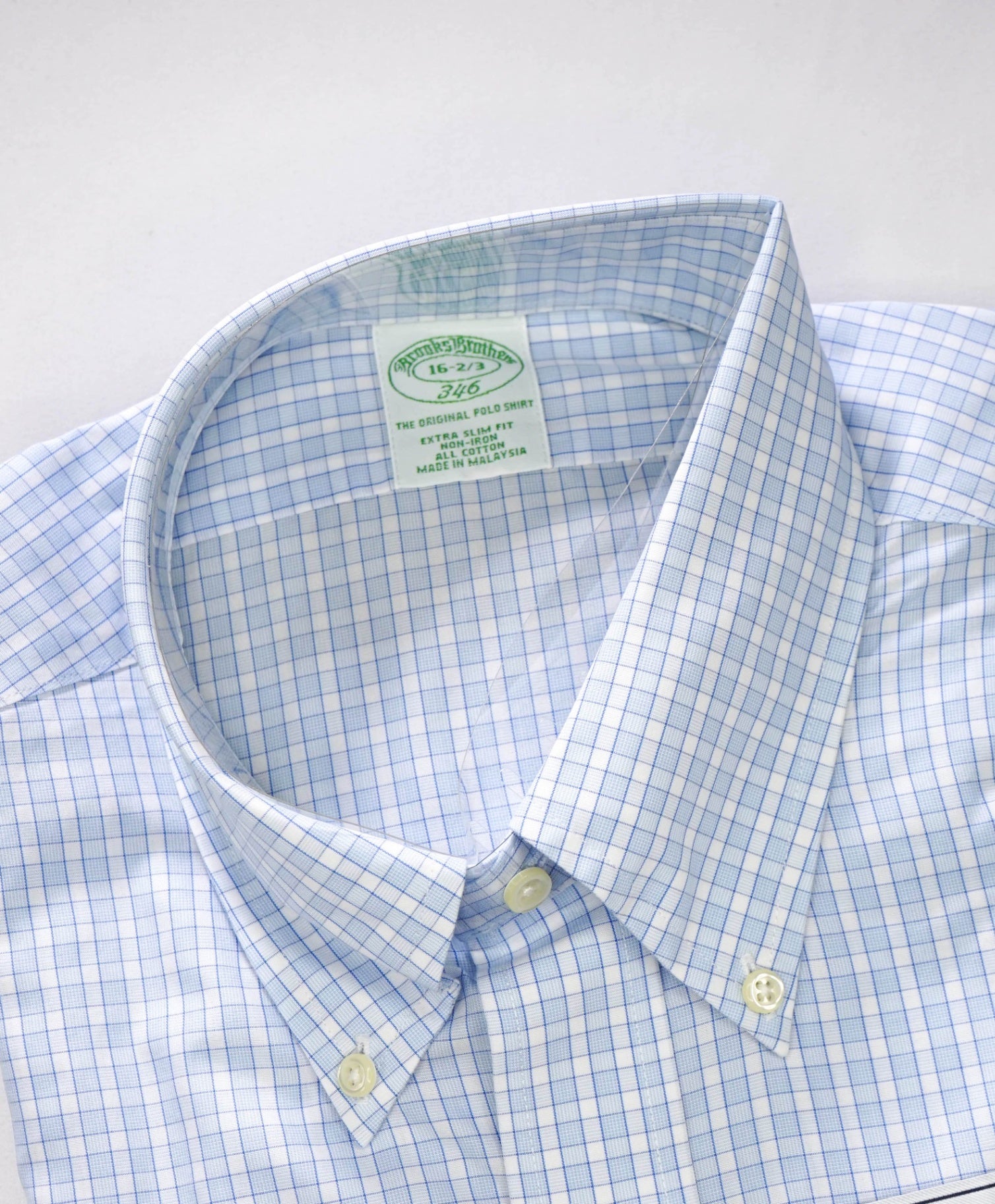 $128 BROOKS BROTHERS - Blue Plaid NON-IRON EXTRA SLIM FIT "346" Shirt - 16 - 32/33
