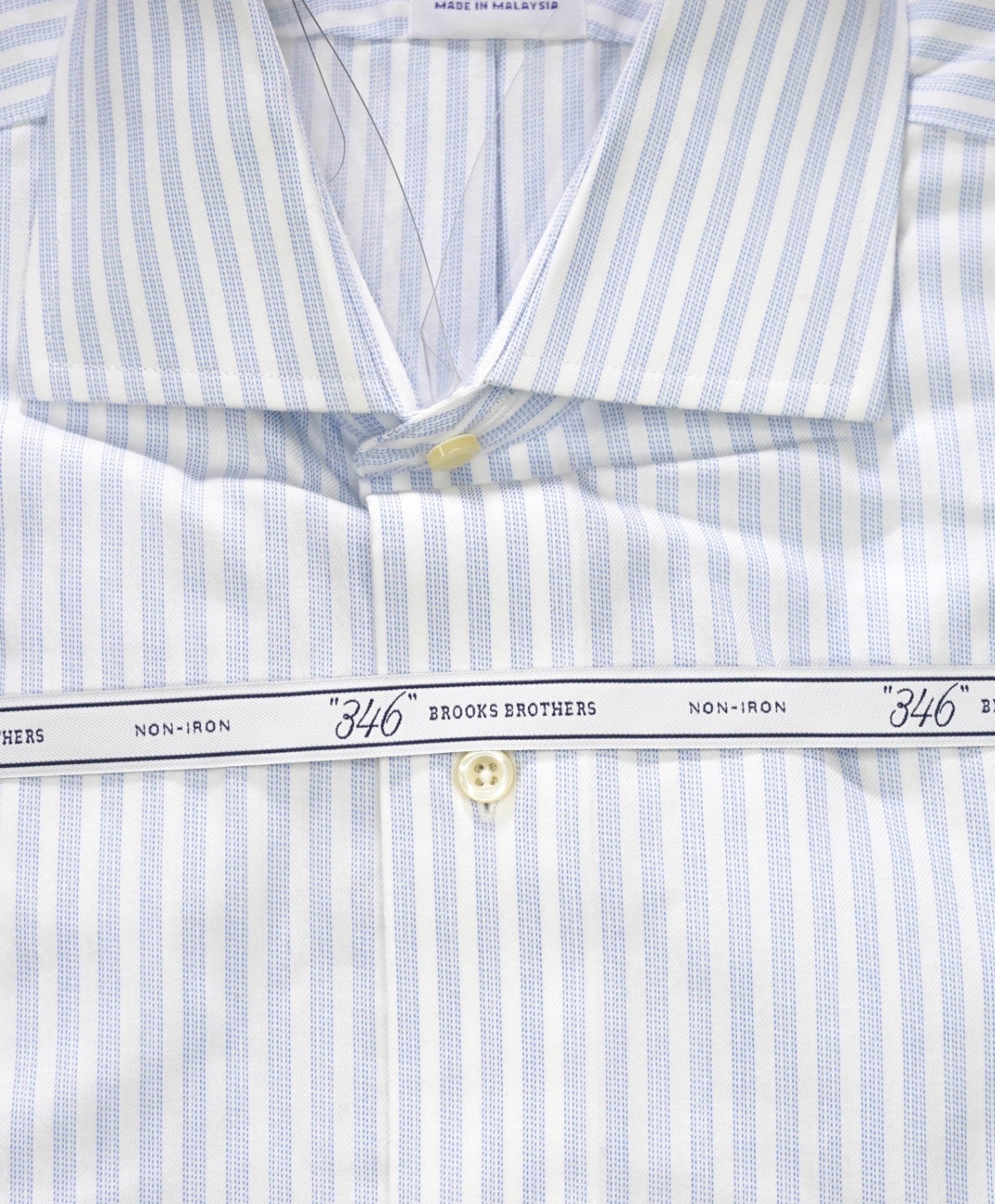 $128 BROOKS BROTHERS - Blue Stripe NON-IRON SLIM FIT "346" Shirt - 16 - 36/37
