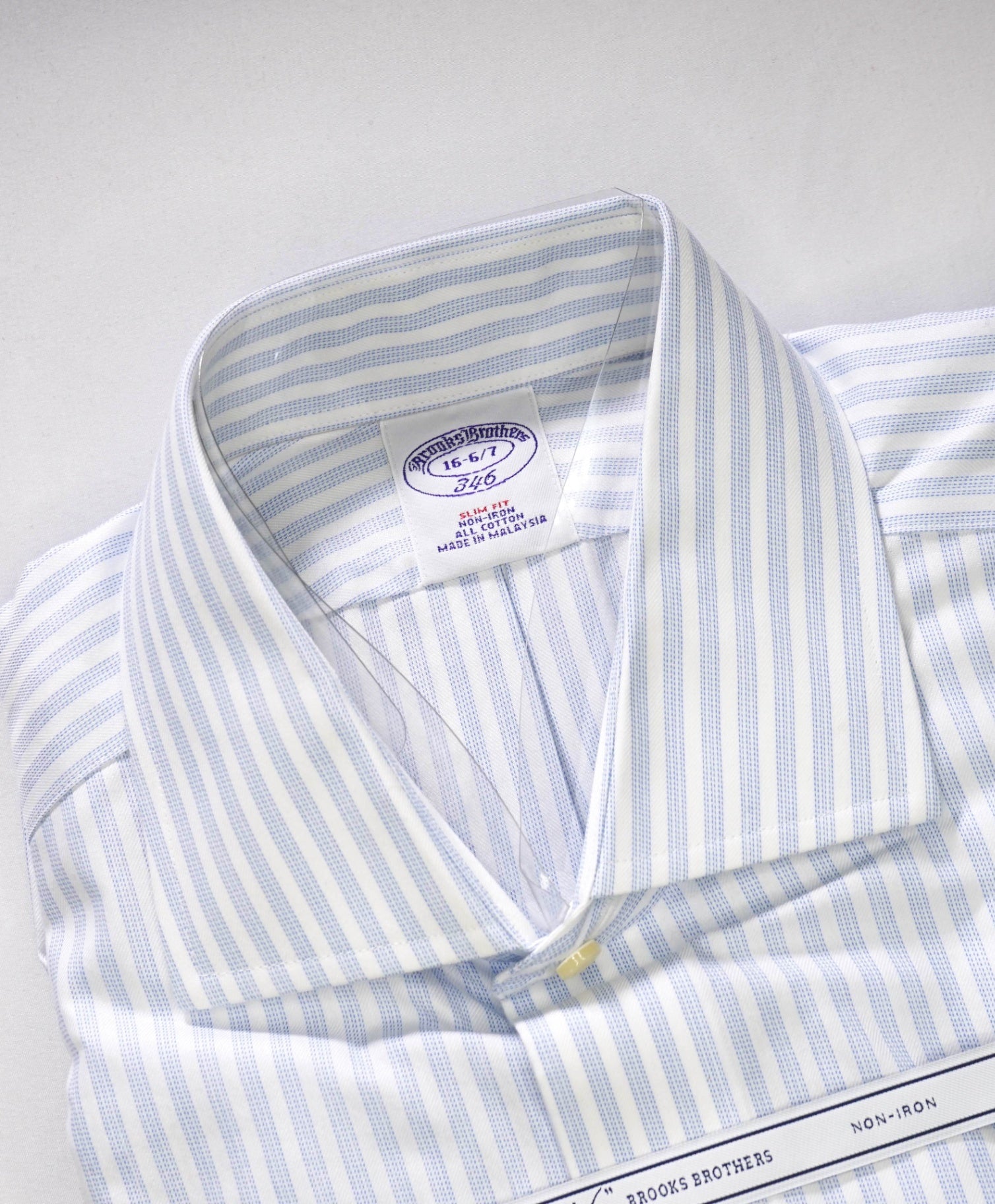 $128 BROOKS BROTHERS - Blue Stripe NON-IRON SLIM FIT "346" Shirt - 16 - 36/37