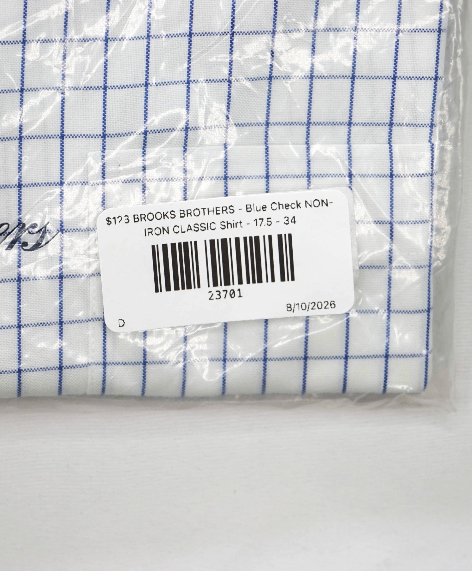 $128 BROOKS BROTHERS - Blue Check NON-IRON CLASSIC Shirt - 17.5 - 34