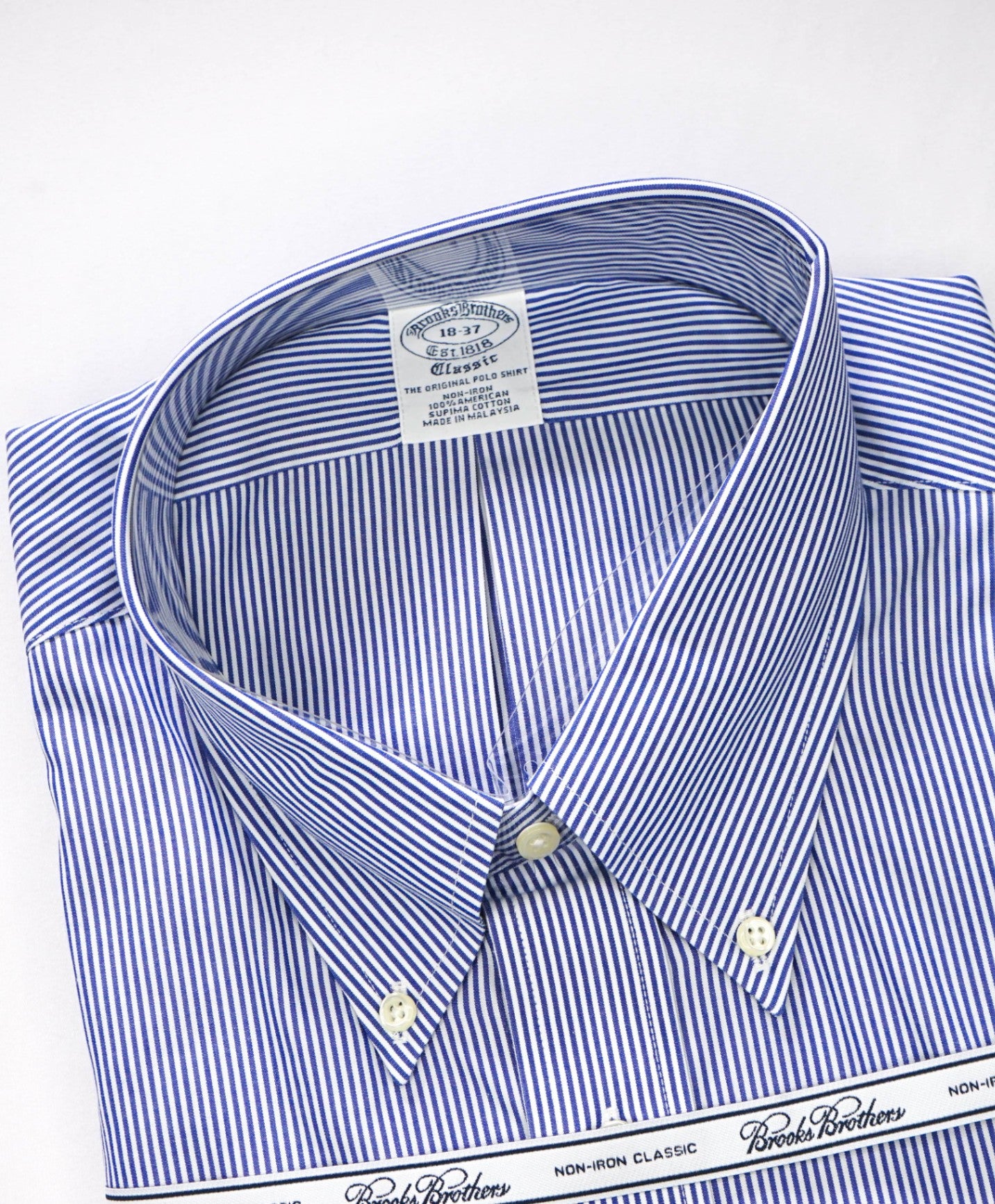 $128 BROOKS BROTHERS - Blue Stripe NON-IRON CLASSIC Shirt - 18 - 37