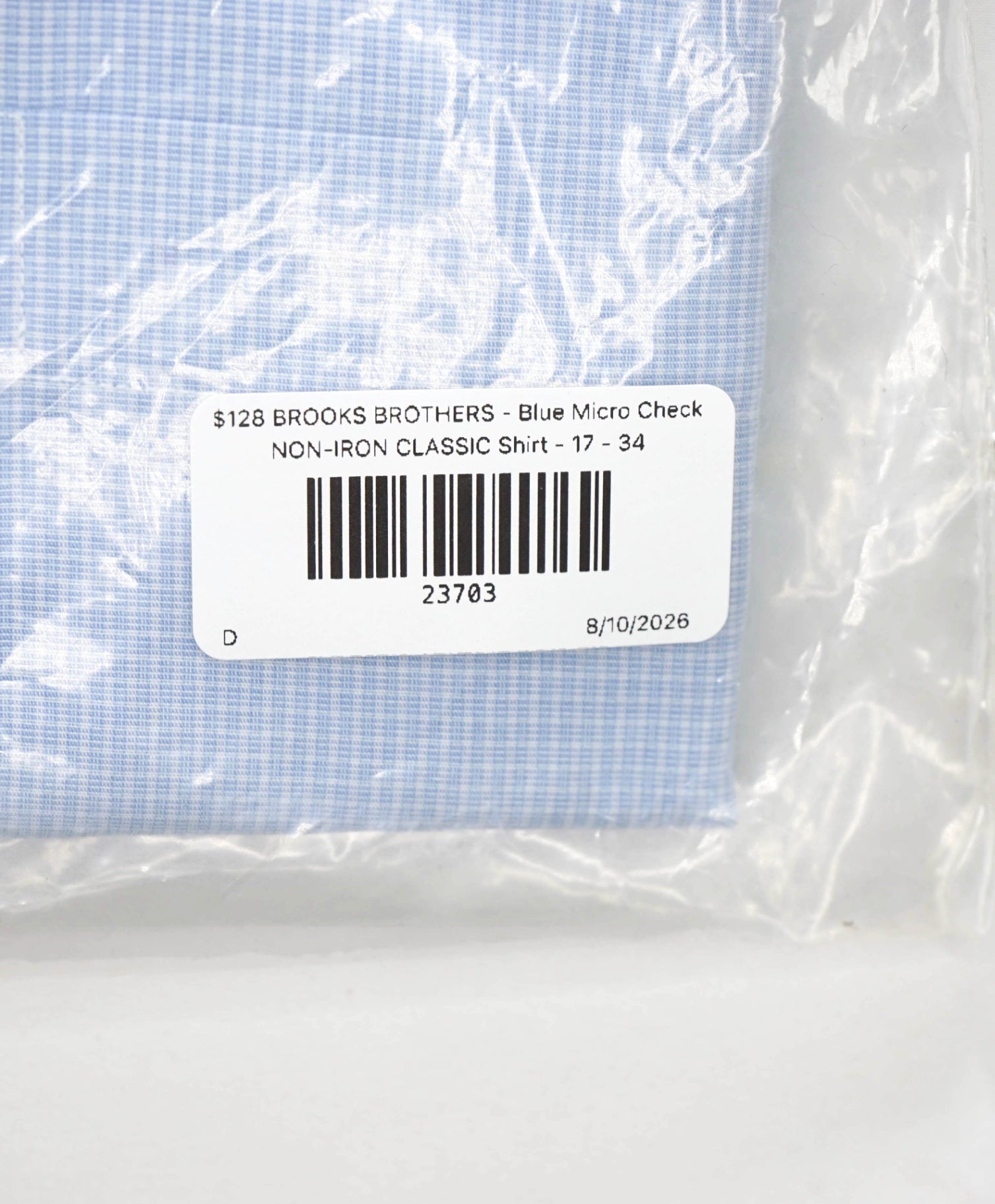 $128 BROOKS BROTHERS - Blue Micro Check NON-IRON CLASSIC Shirt - 17 - 34