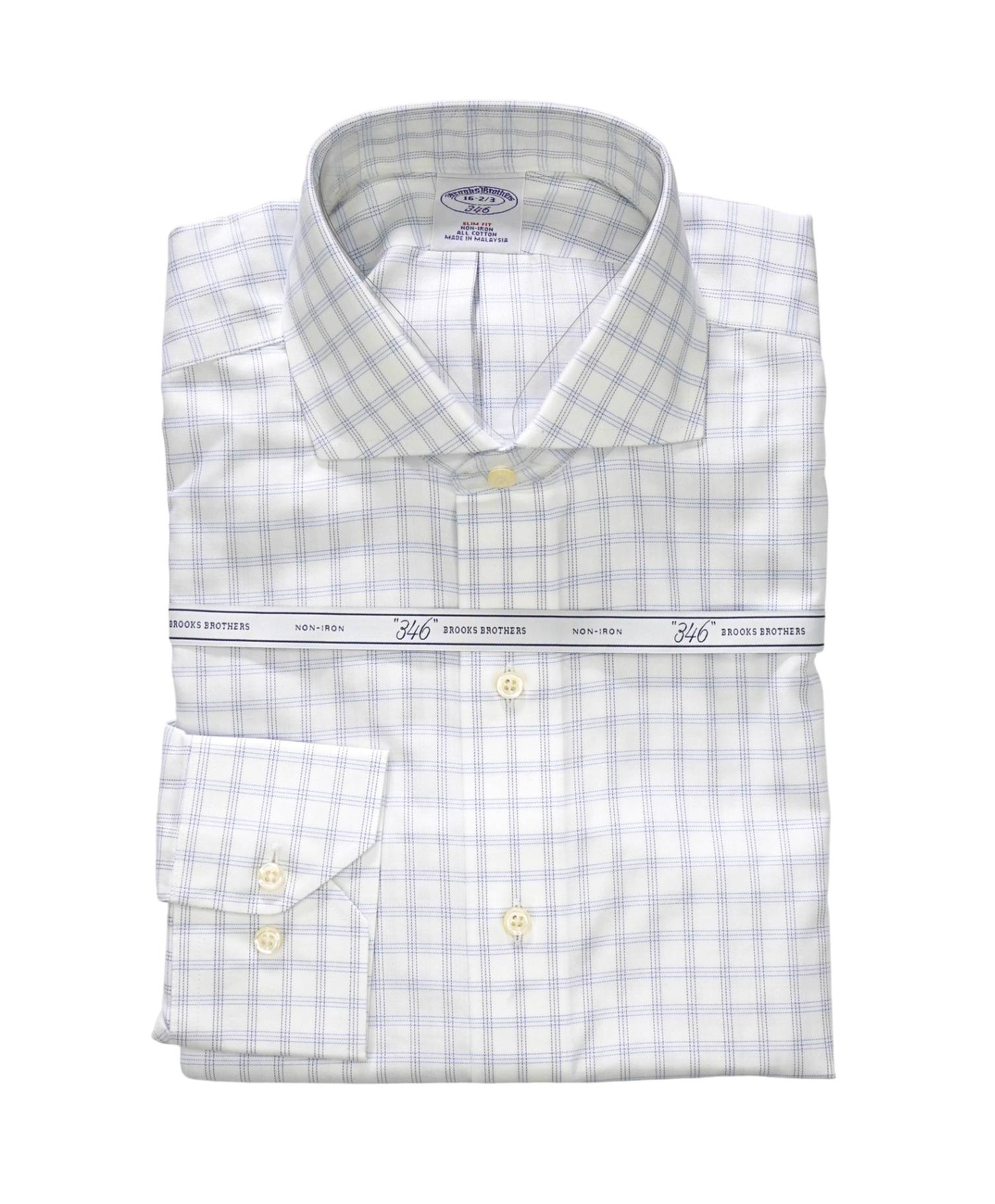 $128 BROOKS BROTHERS - Blue Plaid NON-IRON SLIM FIT "346" Shirt - 16 - 32/33