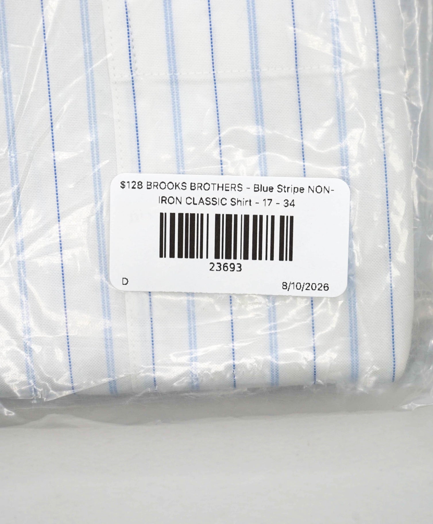 $128 BROOKS BROTHERS - Blue Stripe NON-IRON CLASSIC Shirt - 17 - 34
