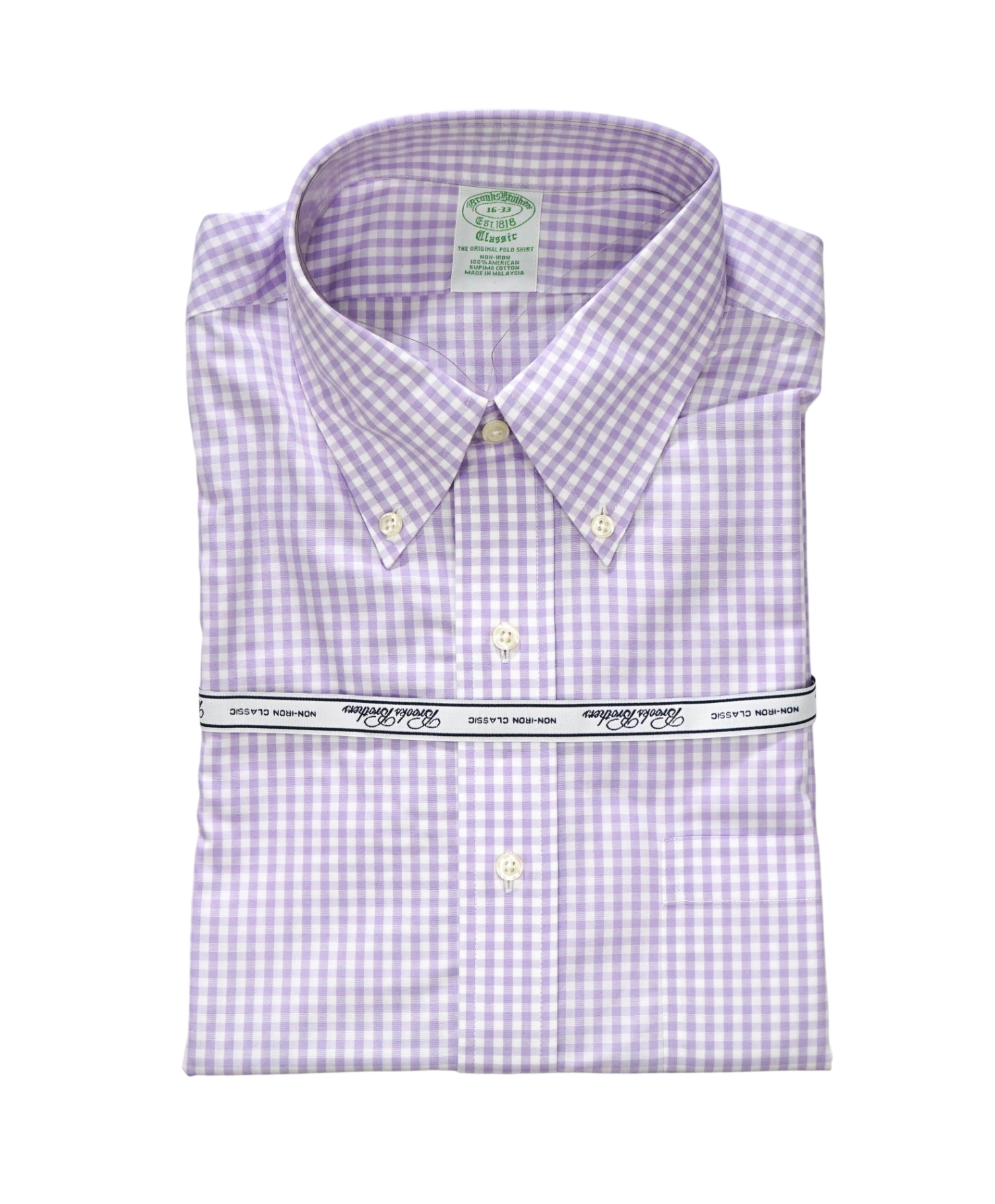 $128 BROOKS BROTHERS - Purple Gingham NON-IRON CLASSIC Shirt - 16 - 33
