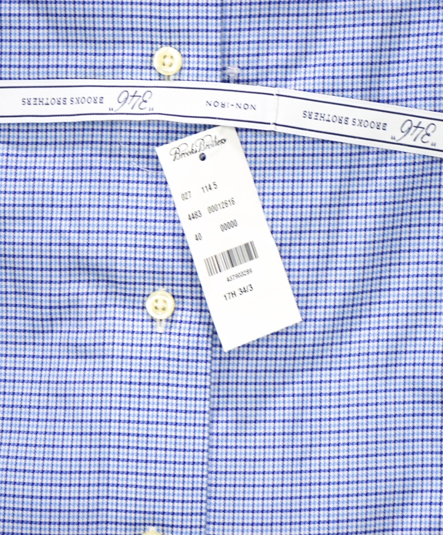 $128 BROOKS BROTHERS - Blue Check NON-IRON SLIM FIT "346" Shirt - 17.5 - 34/35