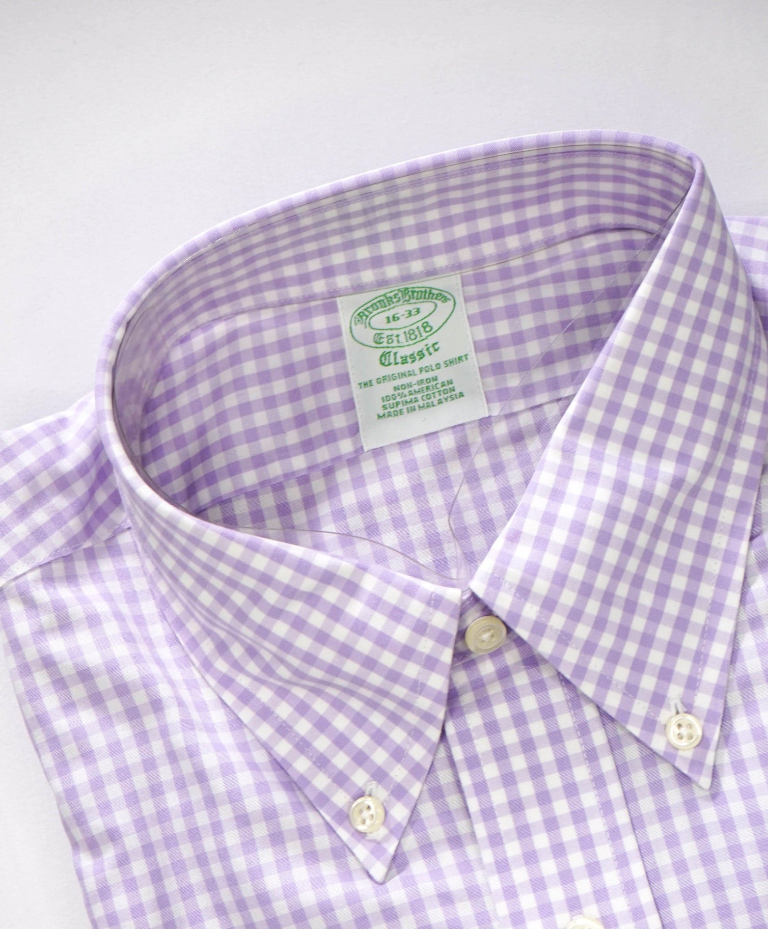 $128 BROOKS BROTHERS - Purple Gingham NON-IRON CLASSIC Shirt - 16 - 33