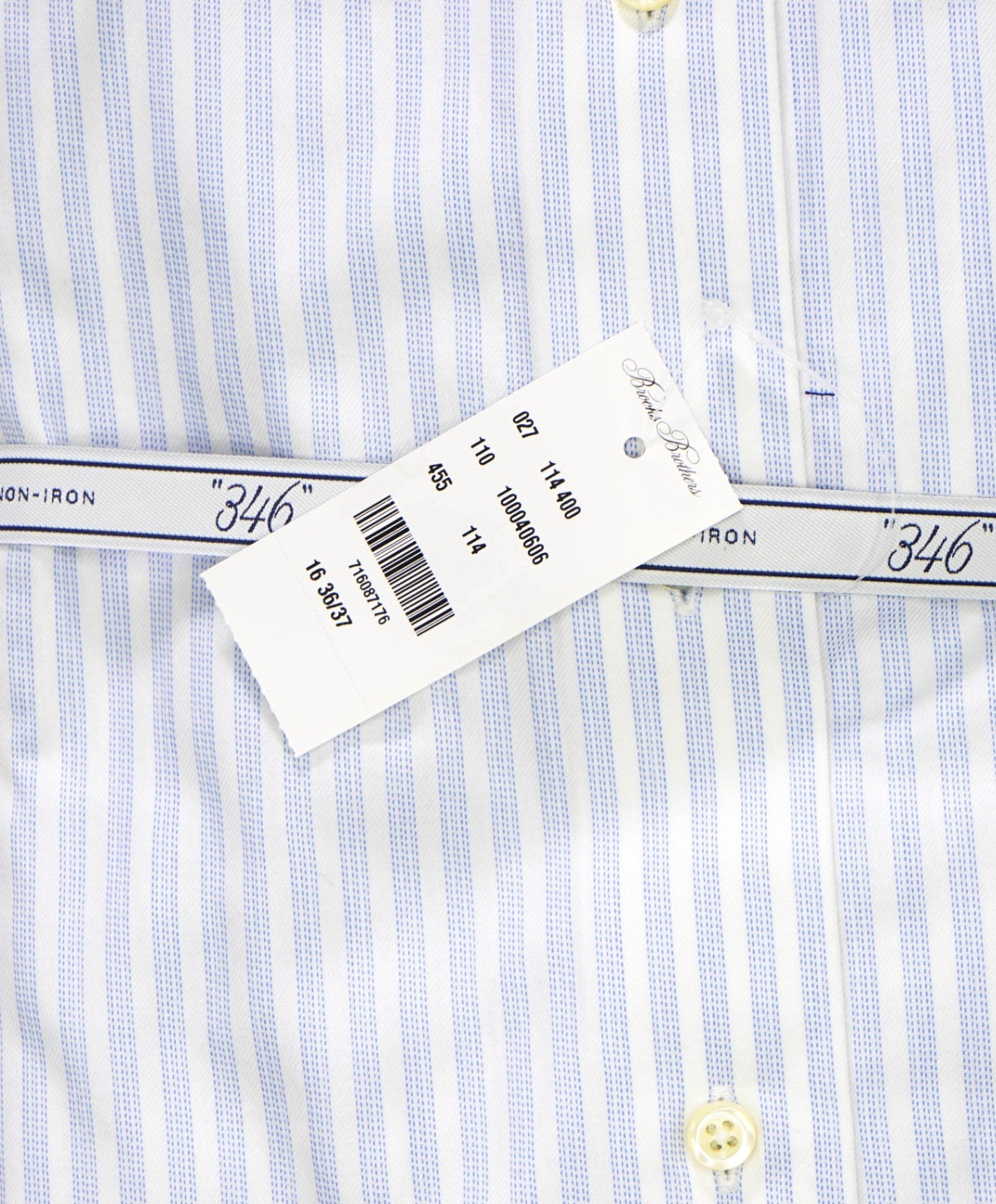 $128 BROOKS BROTHERS - Blue Stripe NON-IRON SLIM FIT "346" Shirt - 16 - 36/37