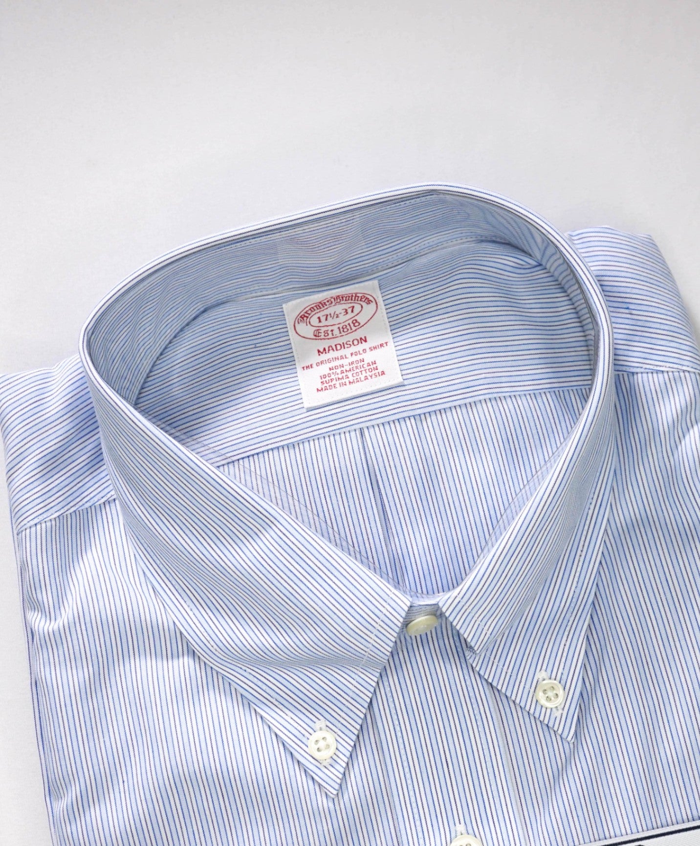 $128 BROOKS BROTHERS - Blue Stripe NON-IRON MADISON Shirt - 17.5 - 37