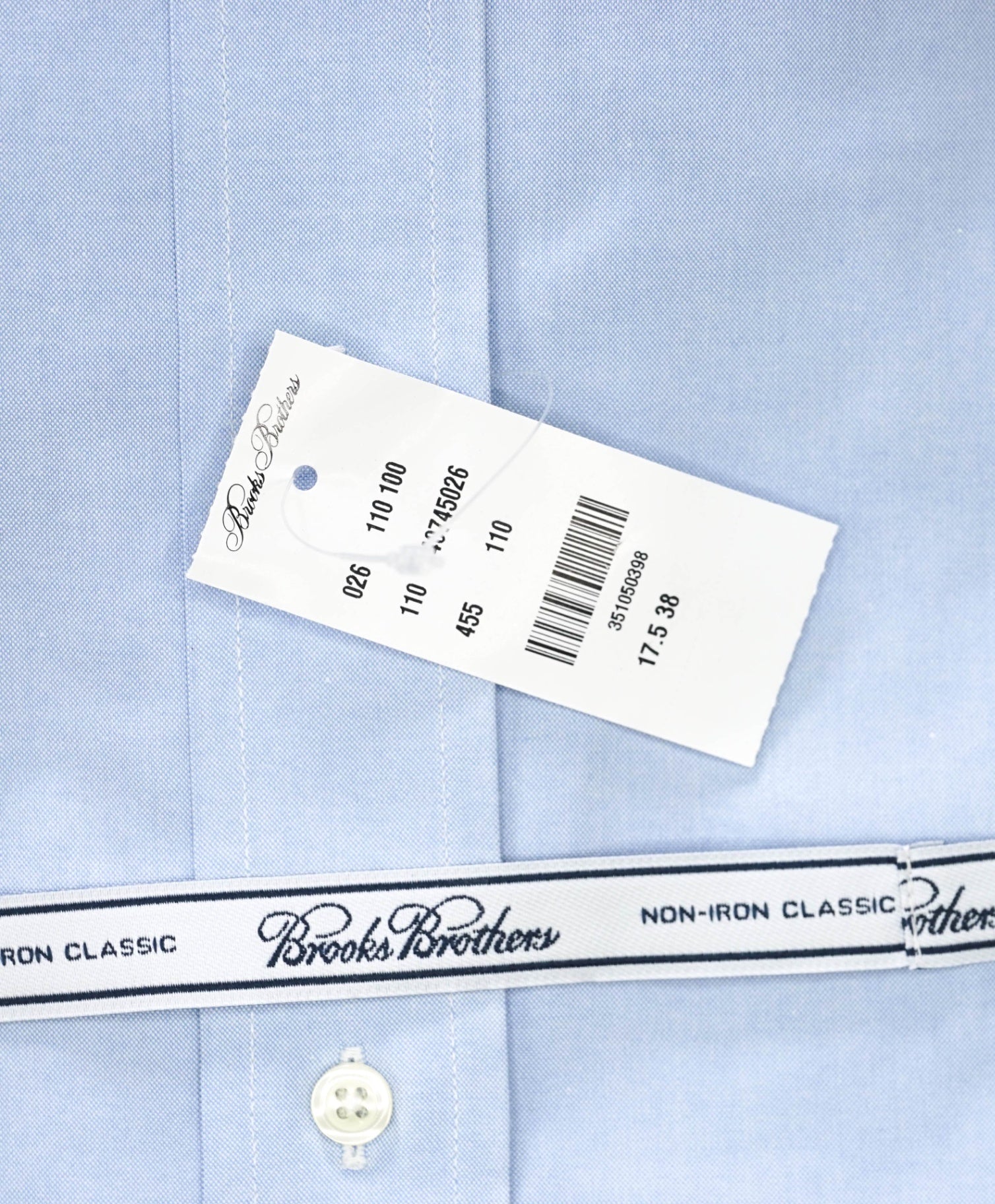 $128 BROOKS BROTHERS - Blue NON-IRON CLASSIC Shirt - 17.5 - 38