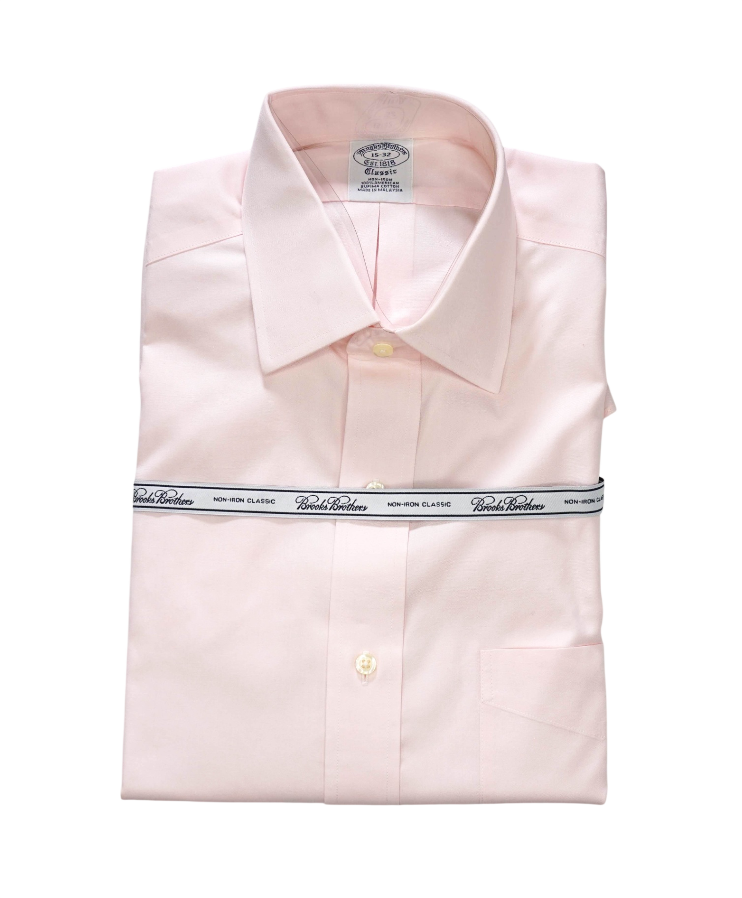 $128 BROOKS BROTHERS - Solid Pink NON-IRON CLASSIC Shirt - 15 - 32