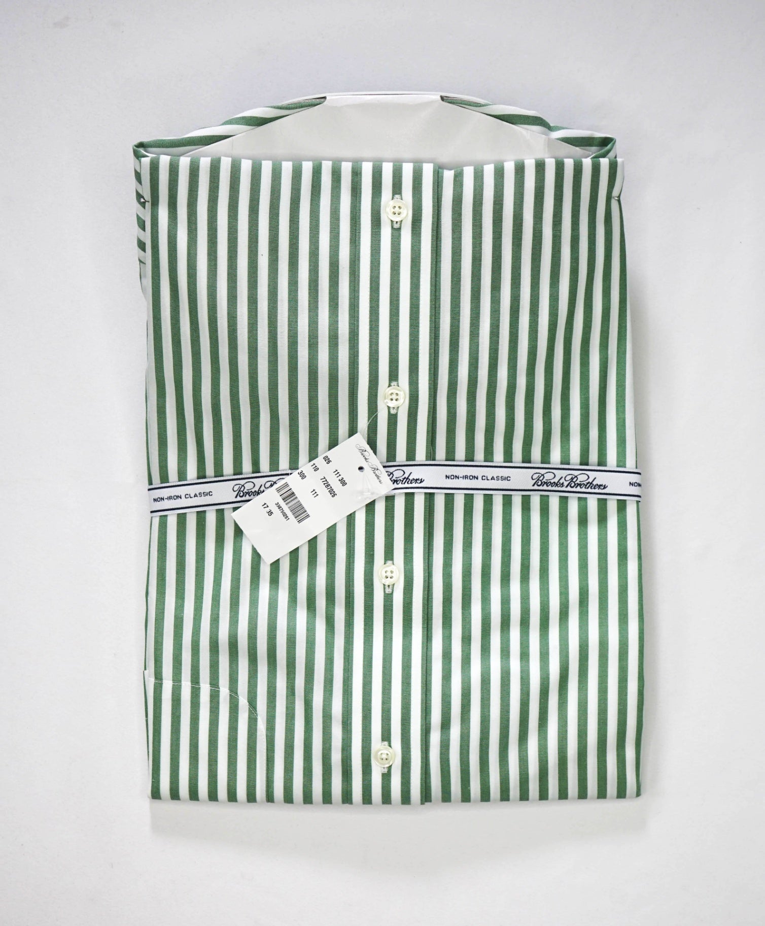 $128 BROOKS BROTHERS - Green Stripe NON-IRON CLASSIC Shirt - 17 - 35