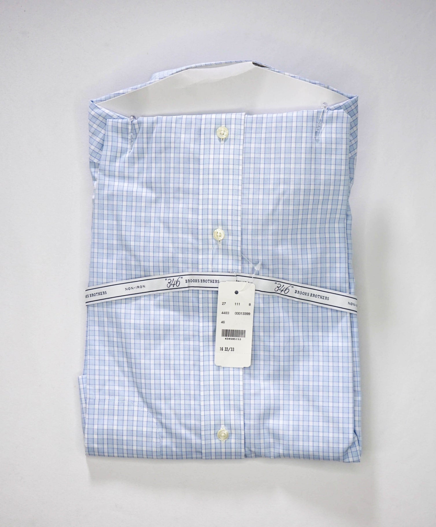 $128 BROOKS BROTHERS - Blue Plaid NON-IRON EXTRA SLIM FIT "346" Shirt - 16 - 32/33