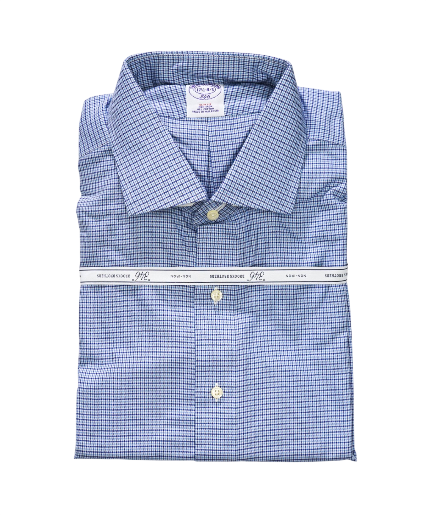 $128 BROOKS BROTHERS - Blue Check NON-IRON SLIM FIT "346" Shirt - 17.5 - 34/35