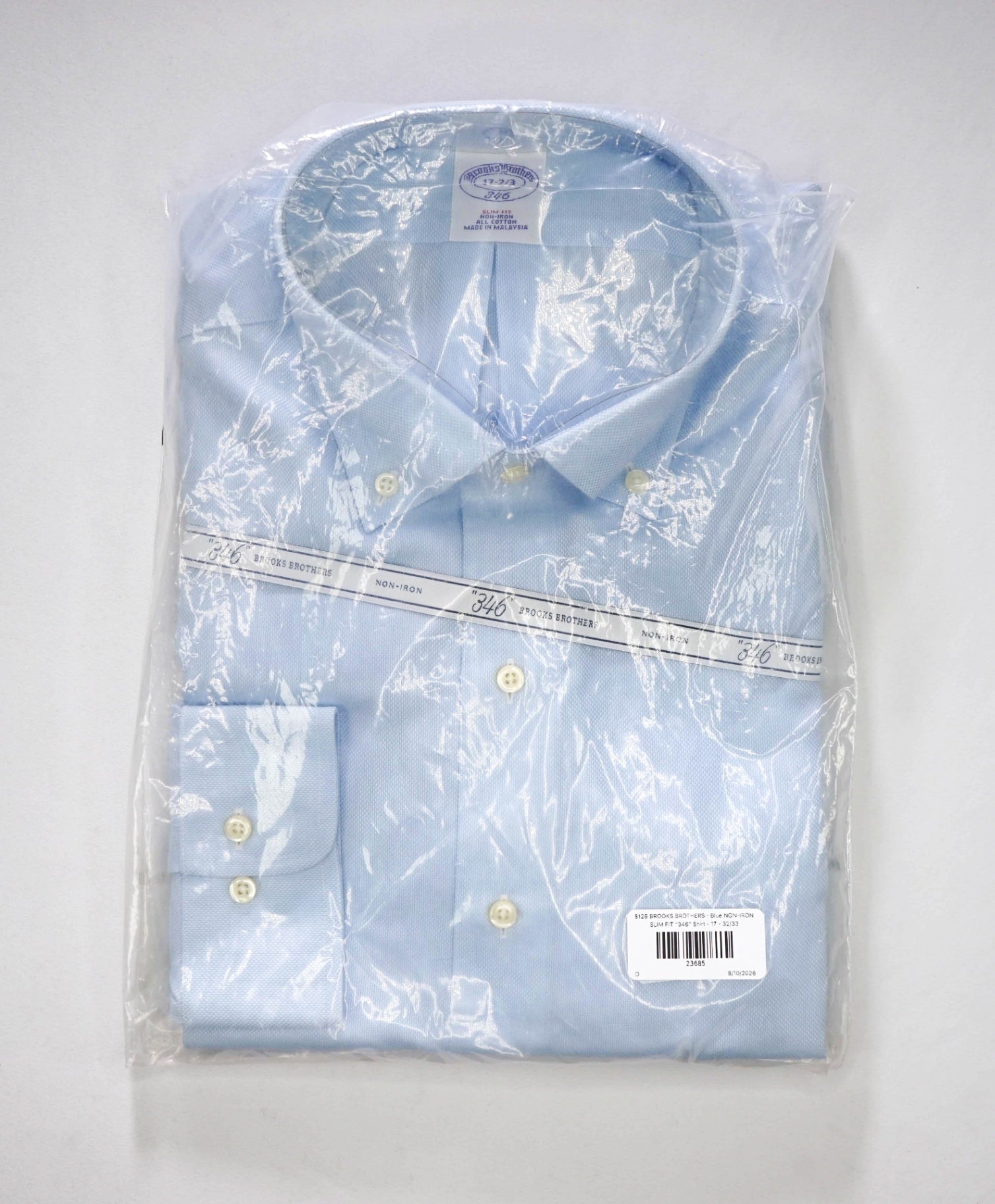$128 BROOKS BROTHERS - Blue NON-IRON SLIM FIT "346" Shirt - 17 - 32/33