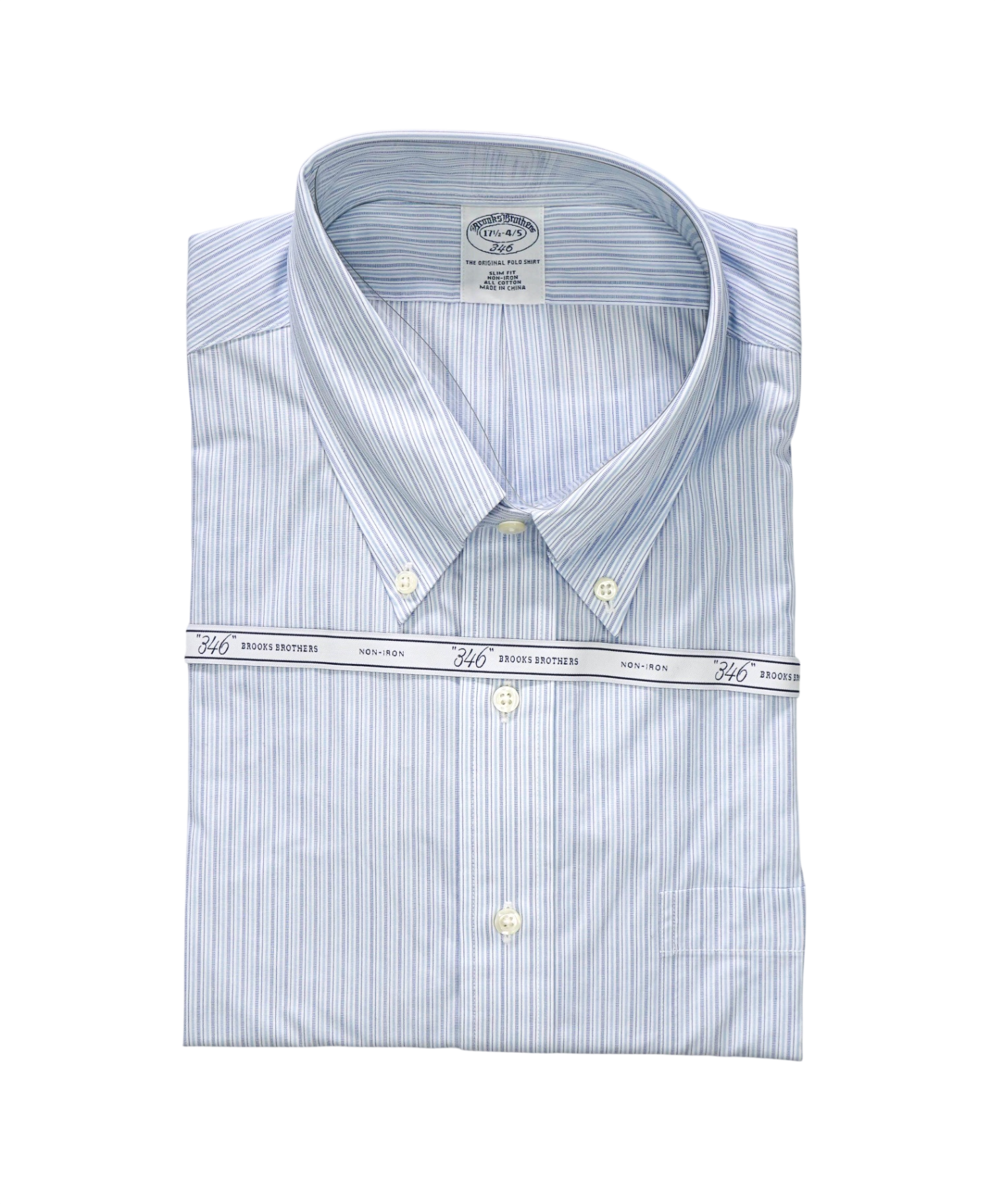 $128 BROOKS BROTHERS - Blue Stripe NON-IRON SLIM FIT "346" Shirt - 17.5 - 34/35