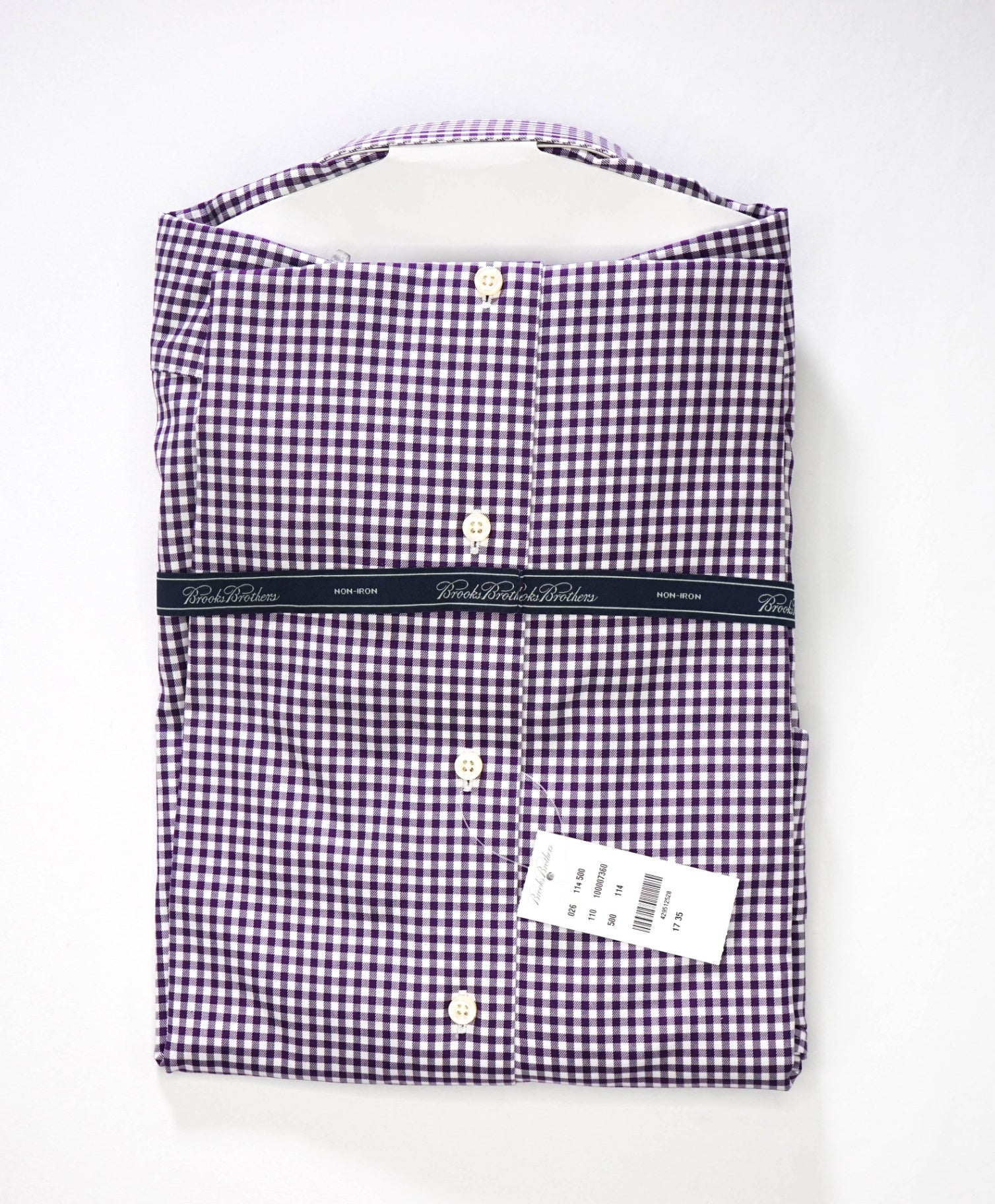 $128 BROOKS BROTHERS - Purple Gingham NON-IRON Shirt - 17 - 35
