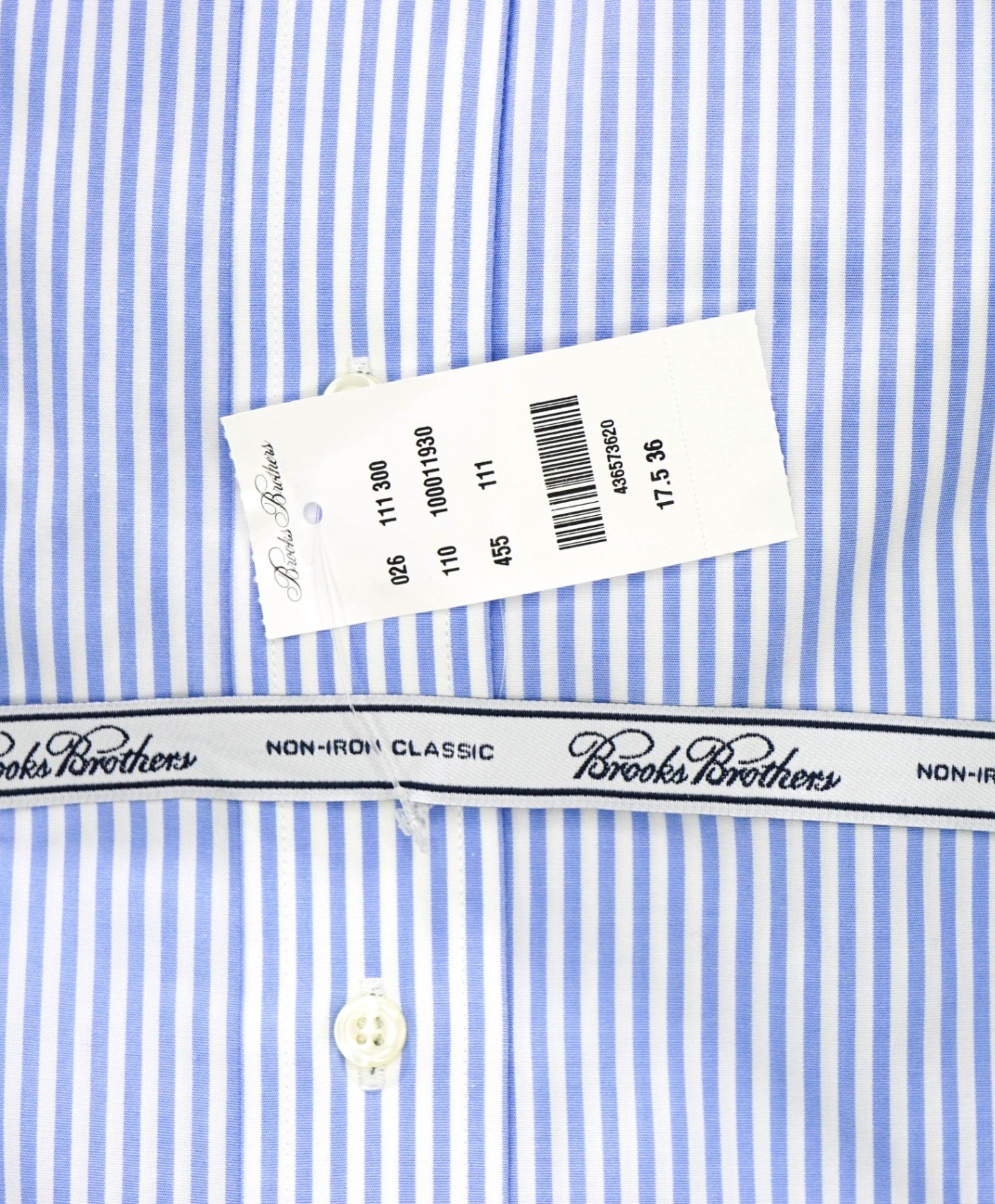  $128 BROOKS BROTHERS - Blue Stripe NON-IRON CLASSIC Shirt - 17.5 - 36