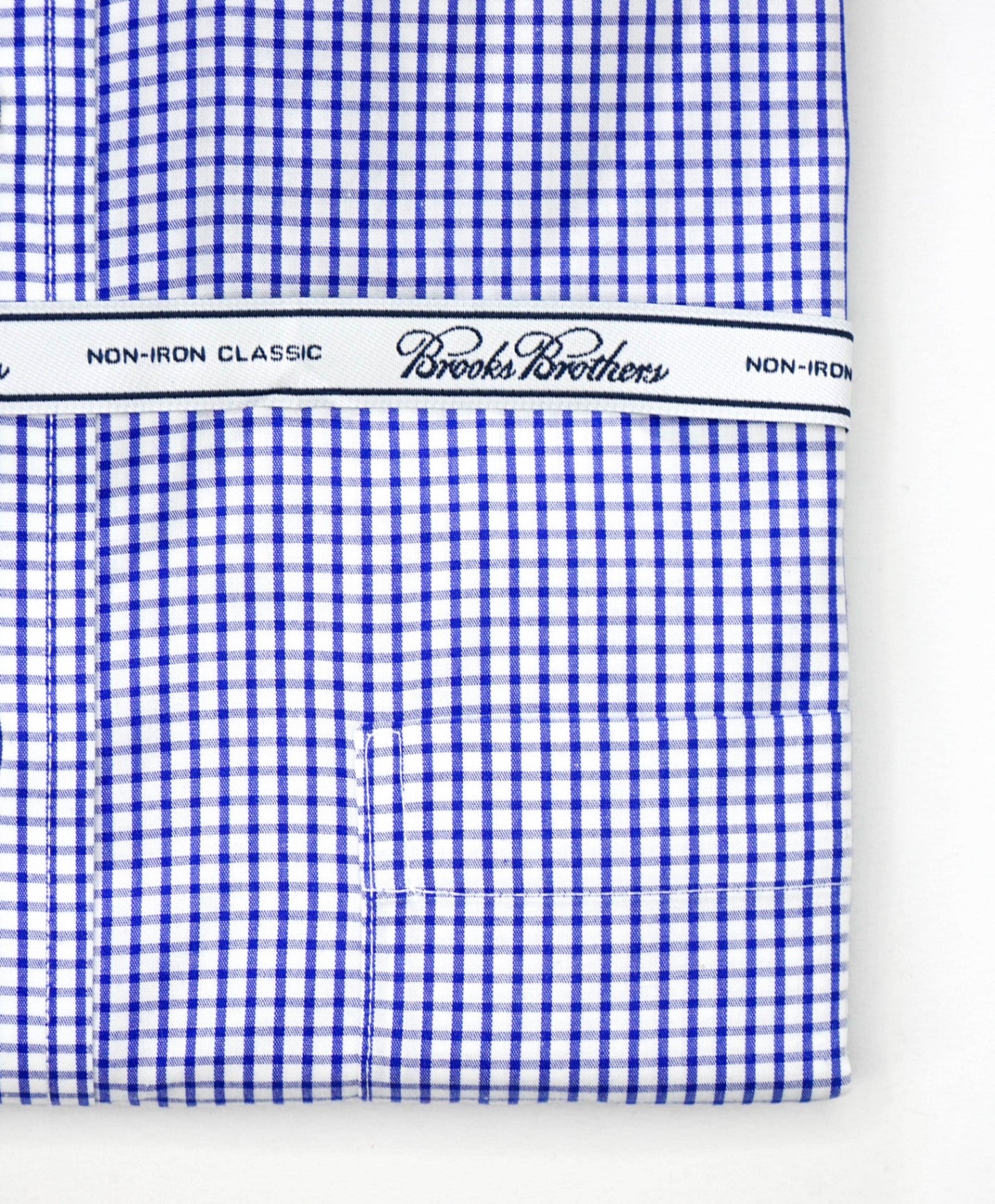 $128 BROOKS BROTHERS - Blue Gingham NON-IRON CLASSIC Shirt - 17.5 - 38