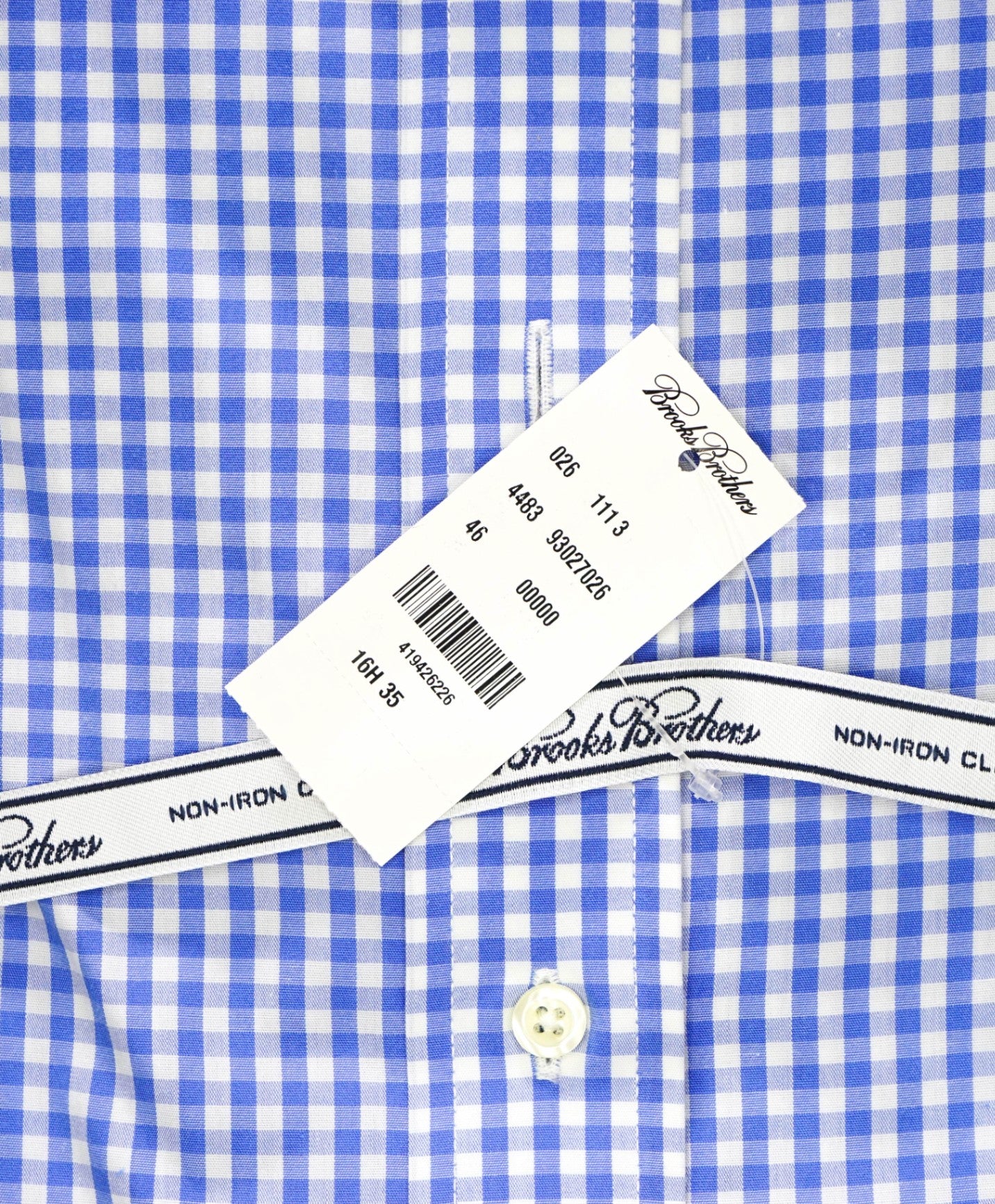 $128 BROOKS BROTHERS - Blue Gingham NON-IRON CLASSIC Shirt - 16 - 35