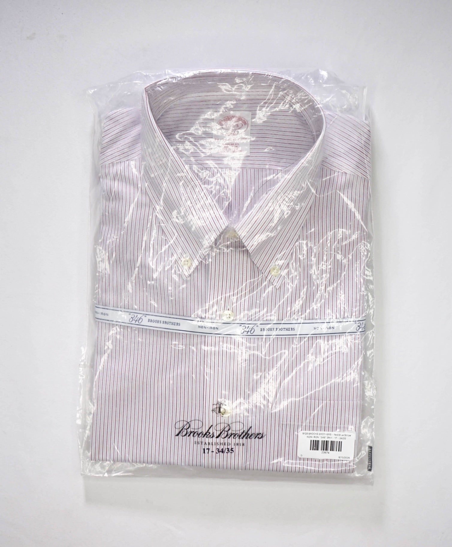 $128 BROOKS BROTHERS - Red/Blue Stripe NON-IRON "346" Shirt - 17 - 34/35