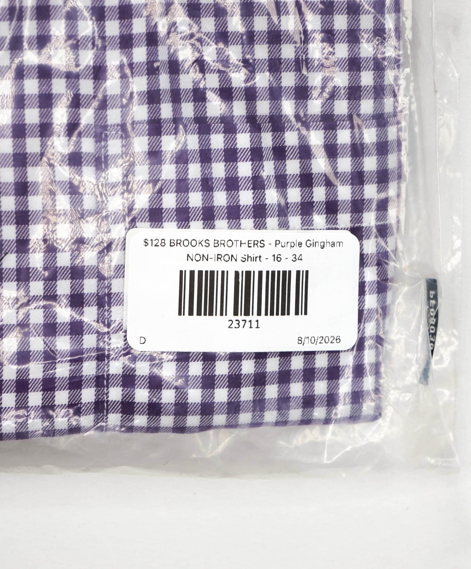 $128 BROOKS BROTHERS - Purple Gingham NON-IRON Shirt - 16 - 34