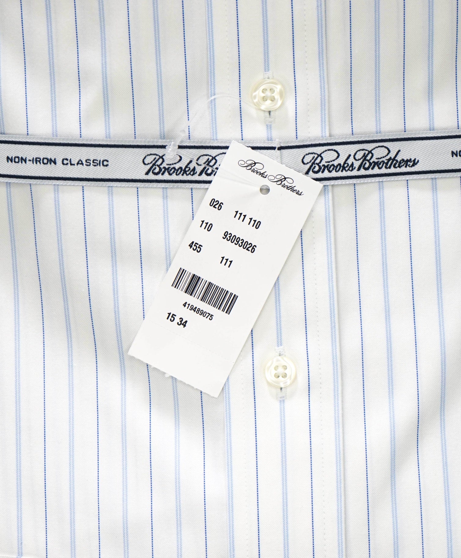 $128 BROOKS BROTHERS - Blue Stripe NON-IRON CLASSIC Shirt - 15 - 34