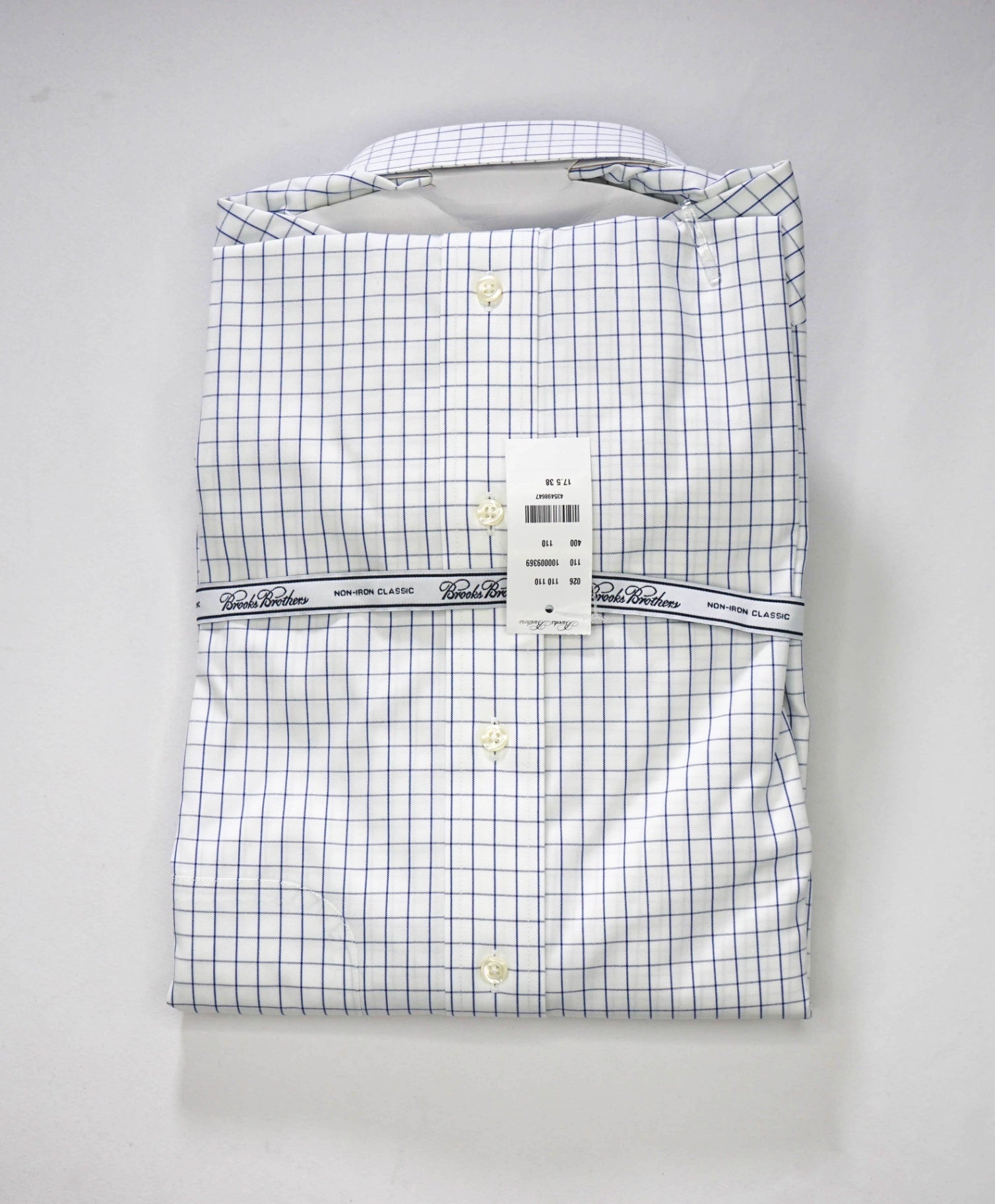$128 BROOKS BROTHERS - Blue Check NON-IRON CLASSIC Shirt - 17.5 - 38