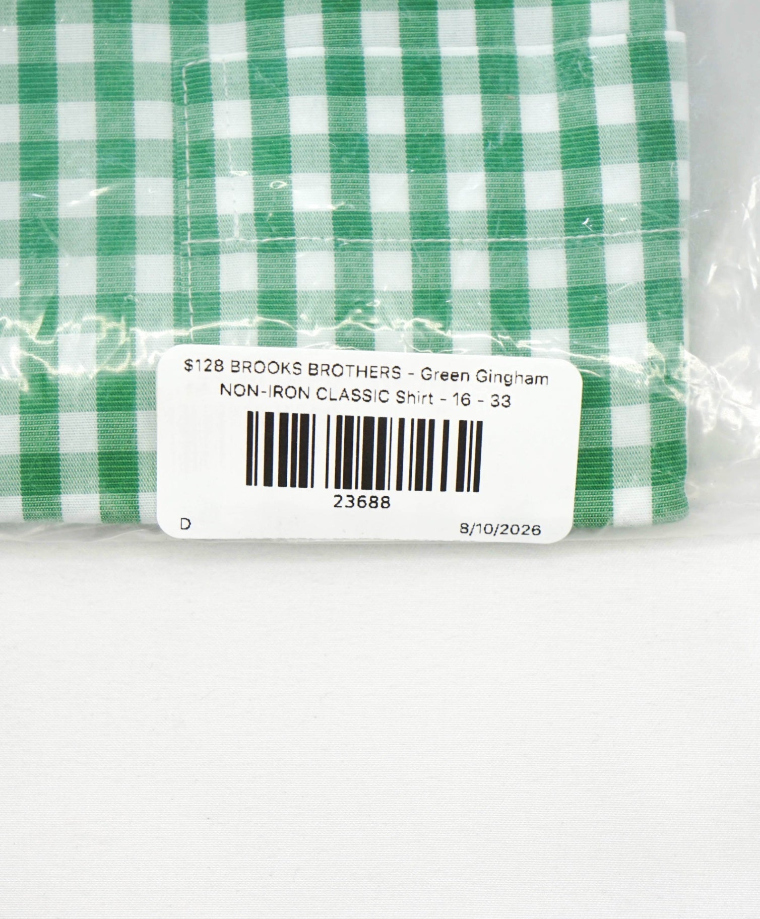 $128 BROOKS BROTHERS - Green Gingham NON-IRON CLASSIC Shirt - 16 - 33