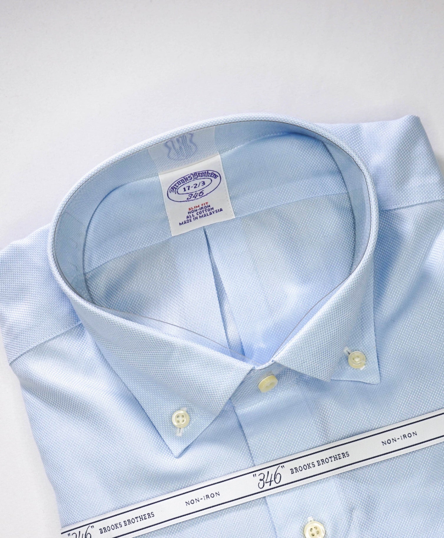 $128 BROOKS BROTHERS - Blue NON-IRON SLIM FIT "346" Shirt - 17 - 32/33