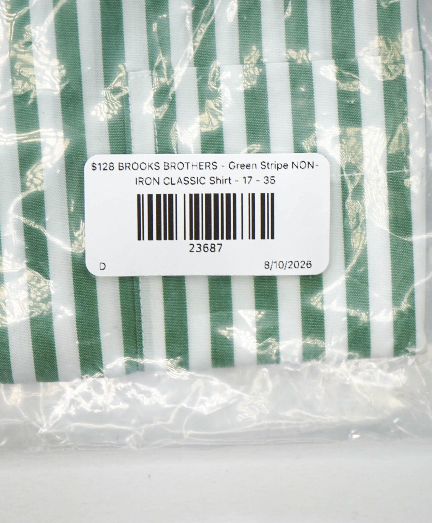 $128 BROOKS BROTHERS - Green Stripe NON-IRON CLASSIC Shirt - 17 - 35