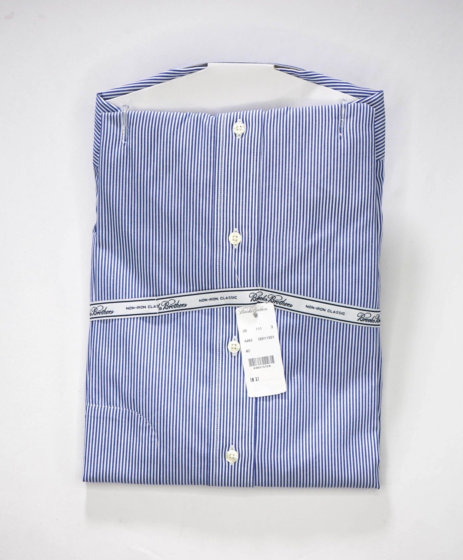 $128 BROOKS BROTHERS - Blue Stripe NON-IRON CLASSIC Shirt - 18 - 37