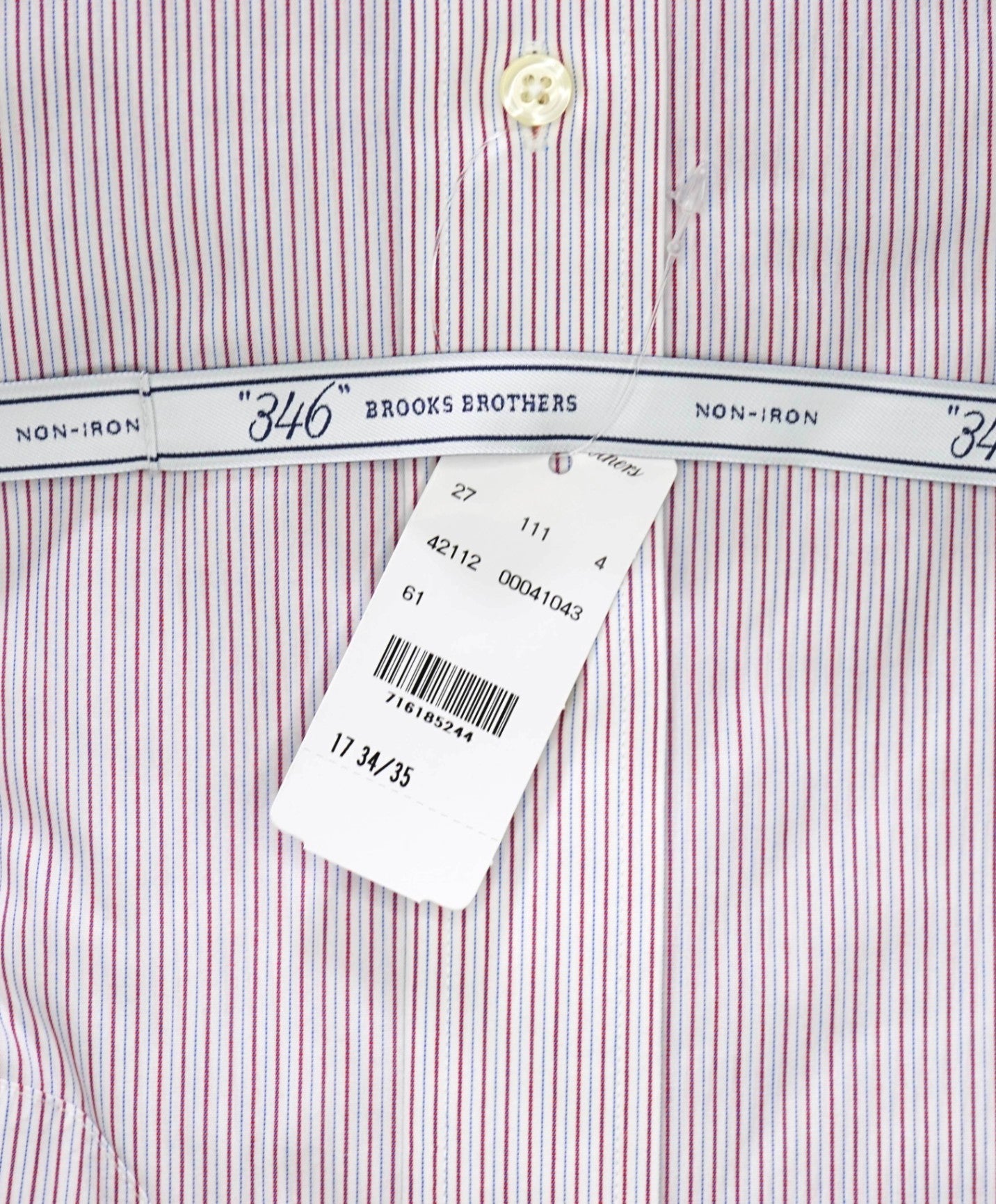 $128 BROOKS BROTHERS - Red/Blue Stripe NON-IRON "346" Shirt - 17 - 34/35