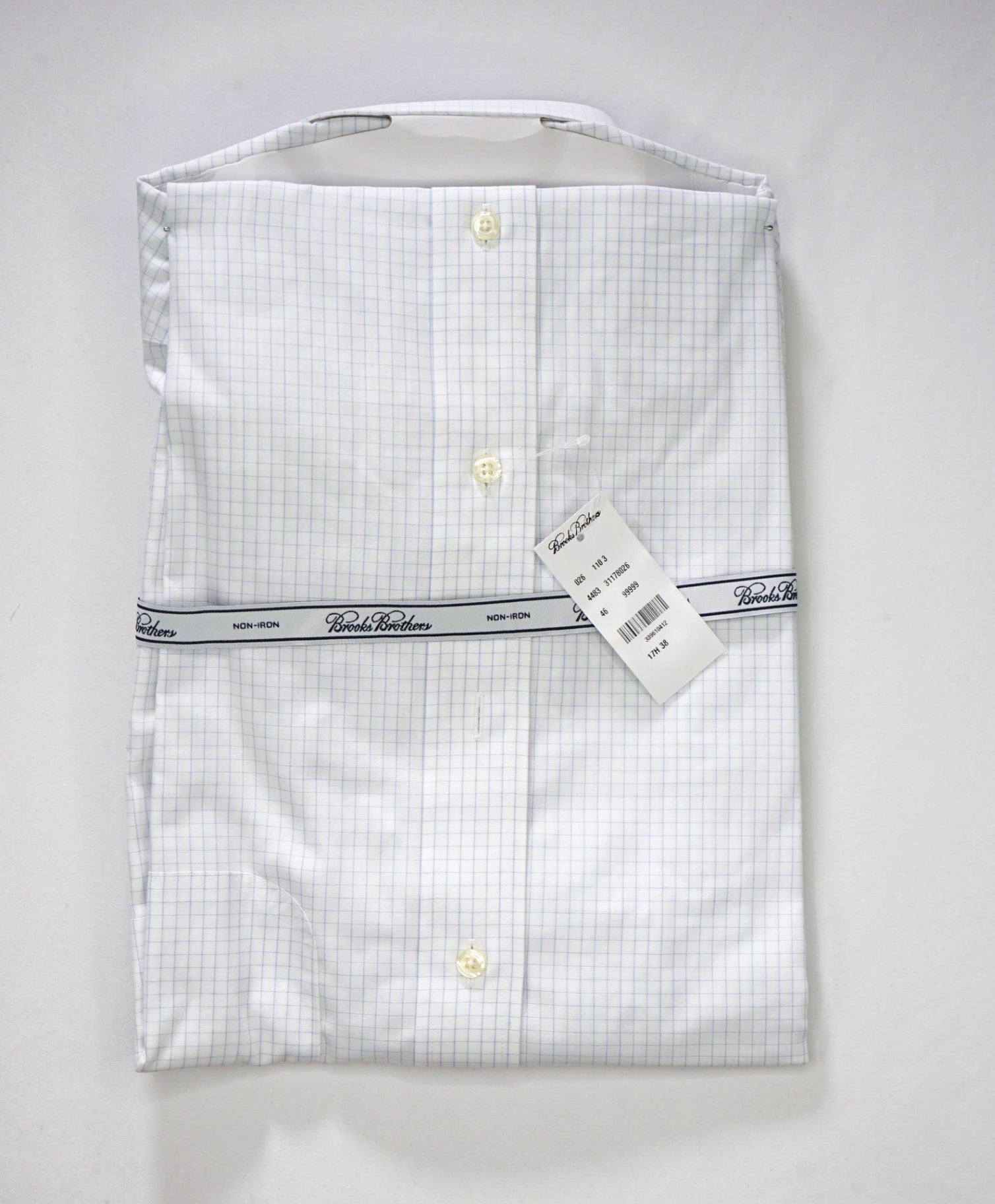 $128 BROOKS BROTHERS - Blue Micro Check NON-IRON SLIM FIT Shirt - 17.5 - 38