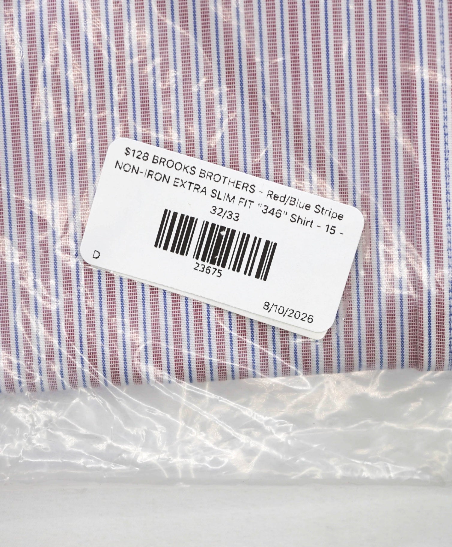 $128 BROOKS BROTHERS - Red/Blue Stripe NON-IRON EXTRA SLIM FIT "346" Shirt - 15 - 32/33