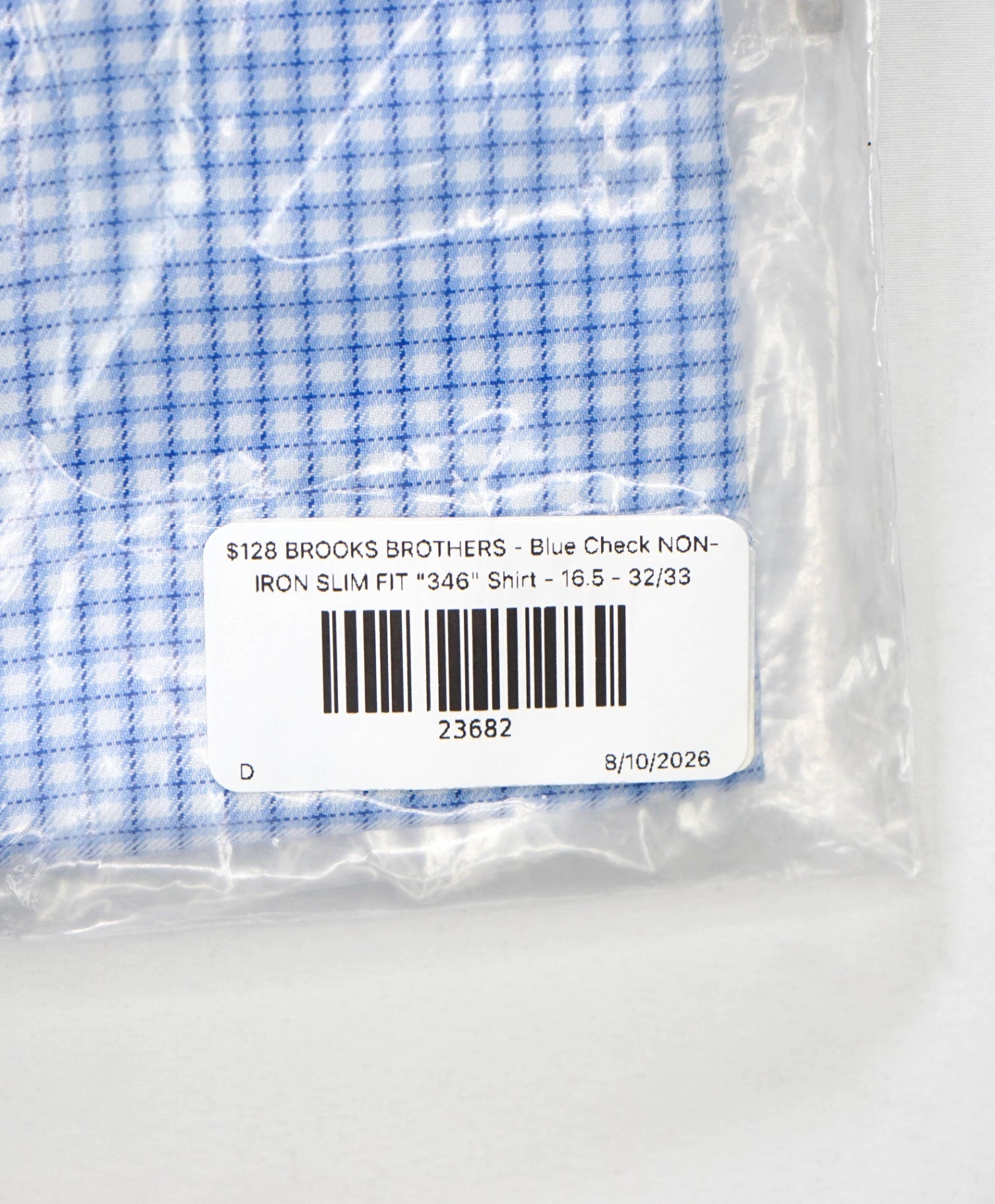 $128 BROOKS BROTHERS - Blue Check NON-IRON SLIM FIT "346" Shirt - 16.5 - 32/33