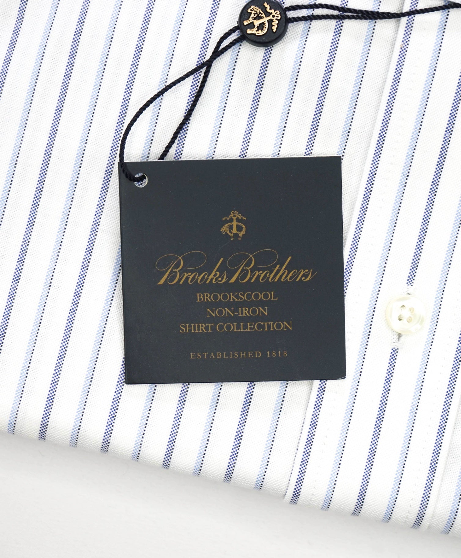 $128 BROOKS BROTHERS - Blue Stripe NON-IRON CLASSIC Shirt - 17.5 - 34