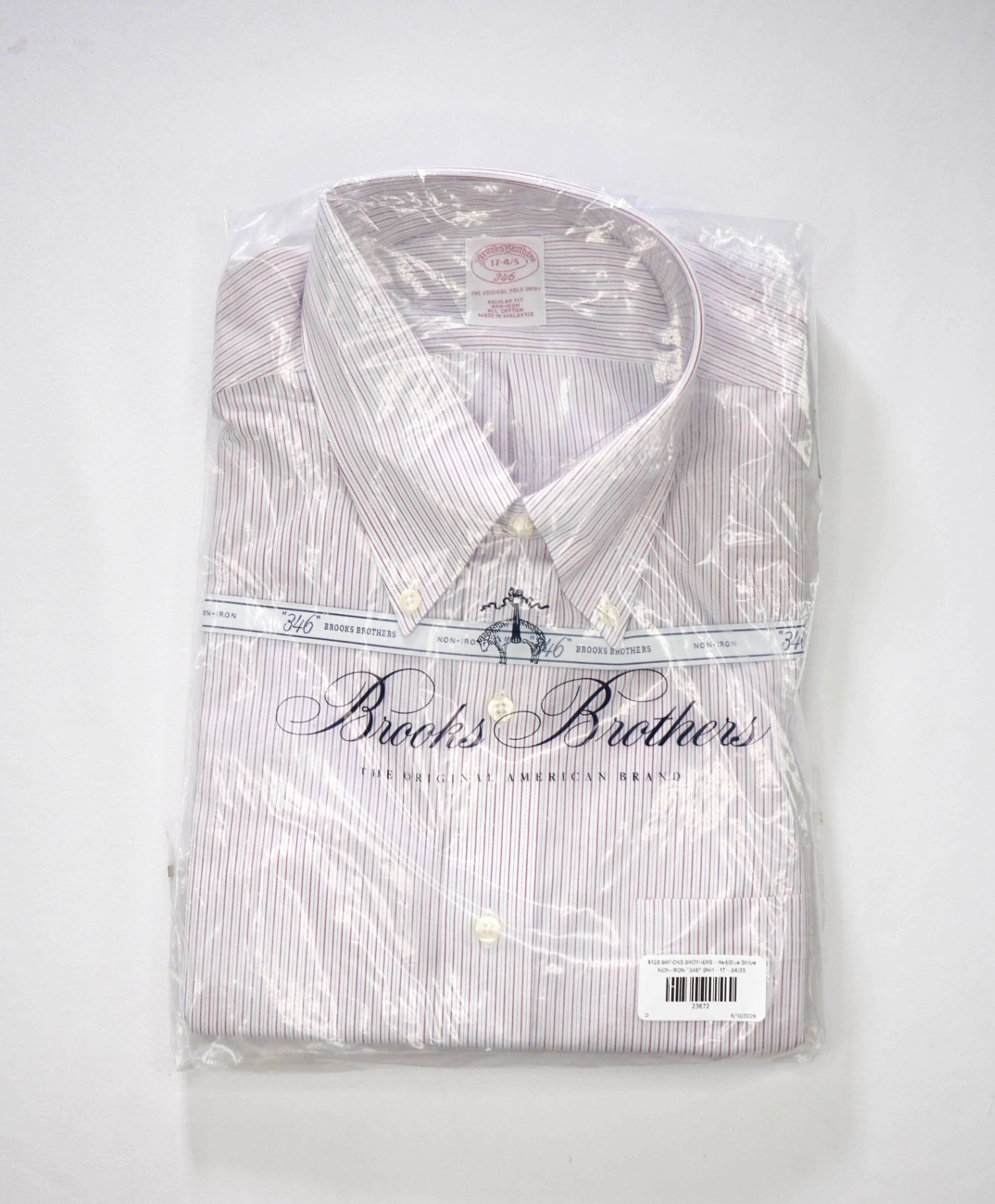 $128 BROOKS BROTHERS - Red/Blue Stripe NON-IRON "346" Shirt - 17 - 34/35