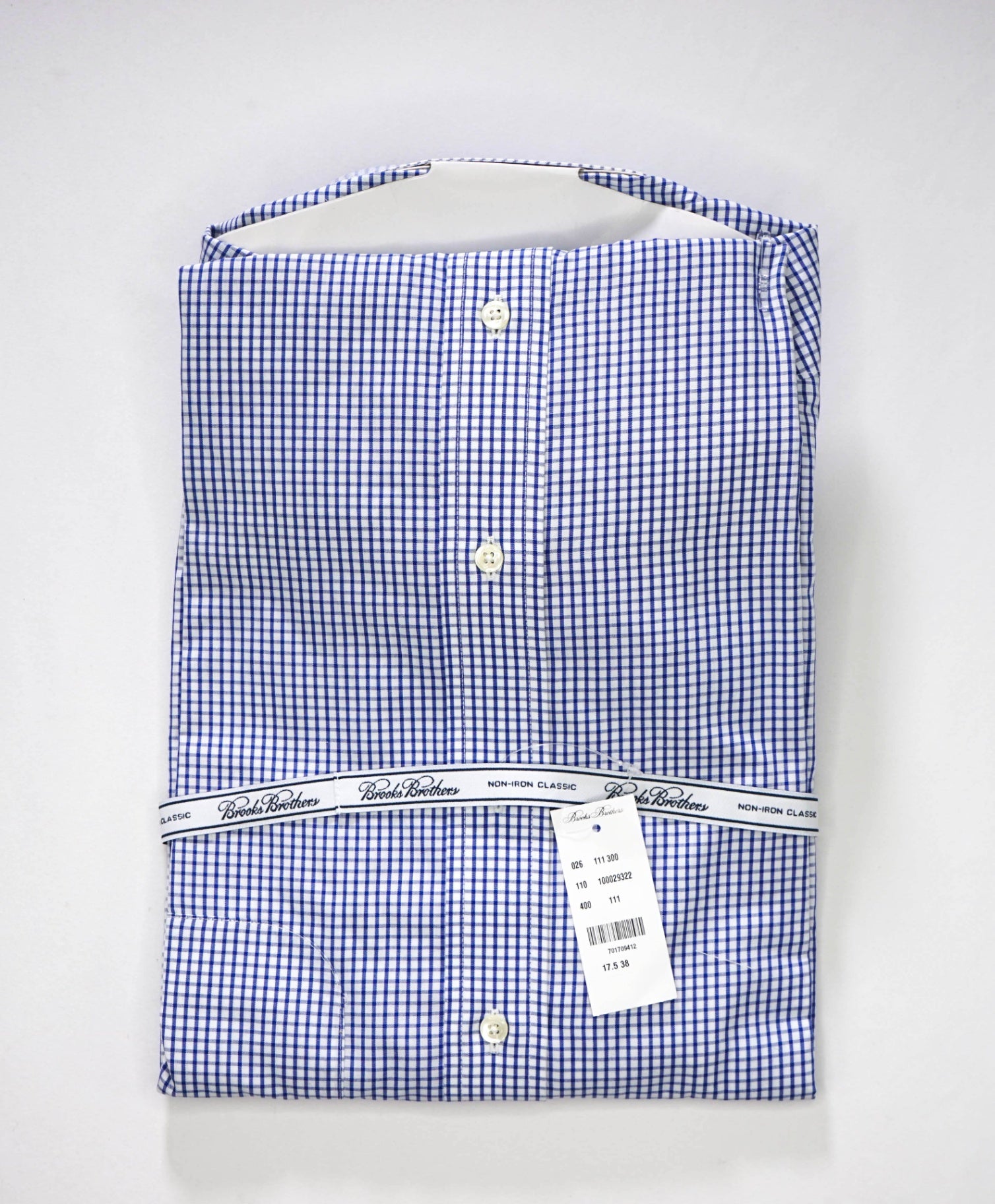 $128 BROOKS BROTHERS - Blue Gingham NON-IRON CLASSIC Shirt - 17.5 - 38