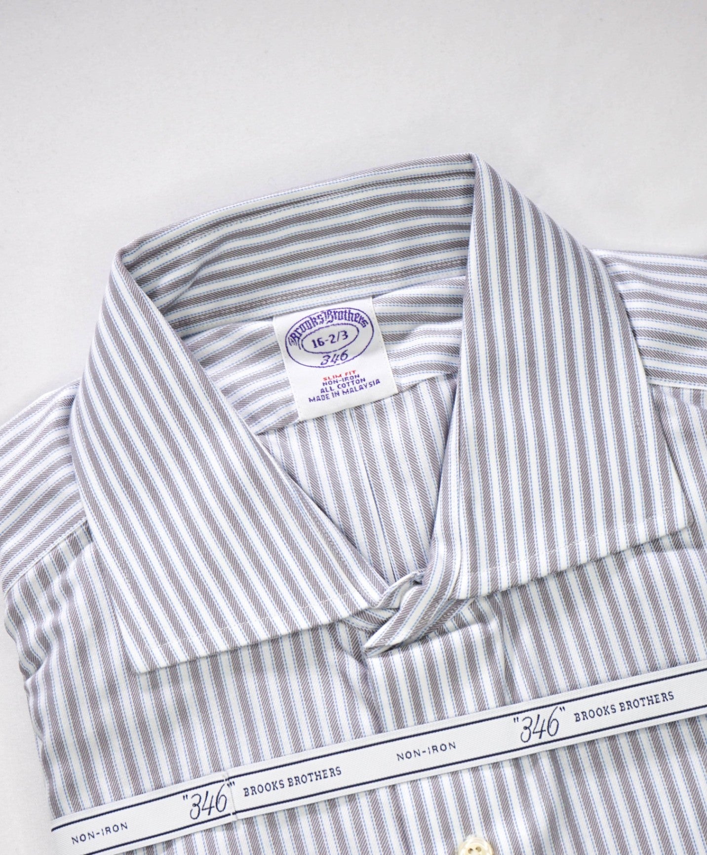 $128 BROOKS BROTHERS - Blue Stripe NON-IRON SLIM FIT "346" Shirt - 16 - 32/33