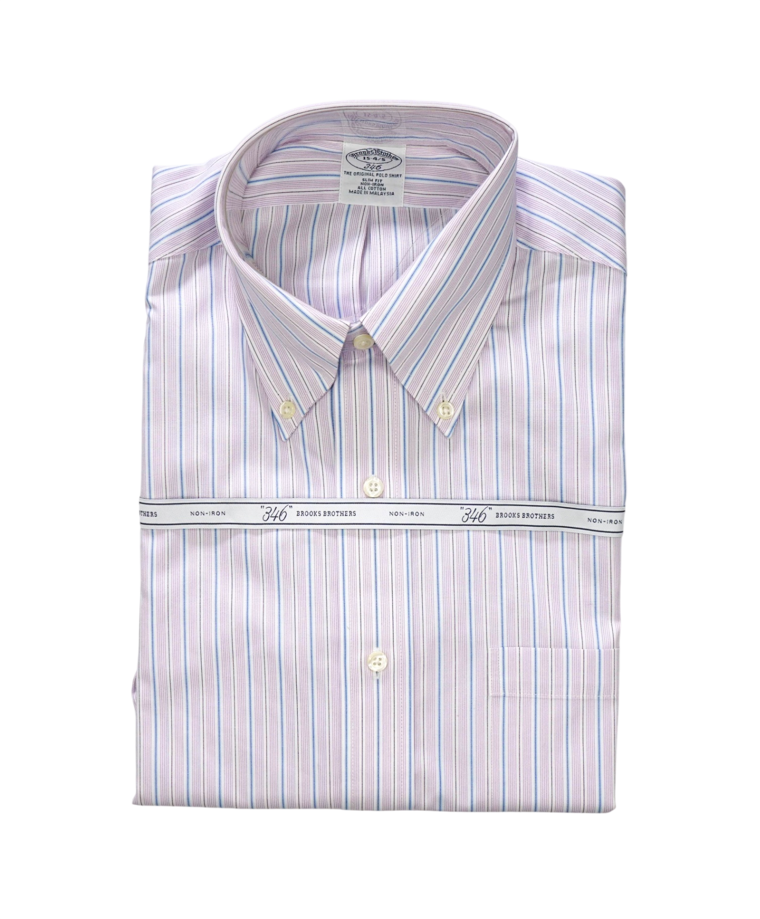 $128 BROOKS BROTHERS - Purple/Blue Stripe NON-IRON SLIM FIT "346" Shirt - 15 - 34/35