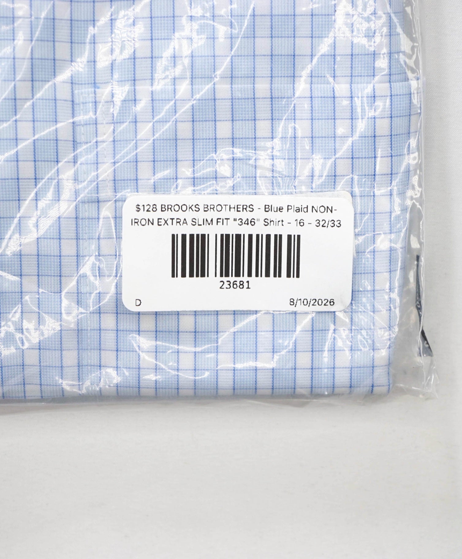 $128 BROOKS BROTHERS - Blue Plaid NON-IRON EXTRA SLIM FIT "346" Shirt - 16 - 32/33