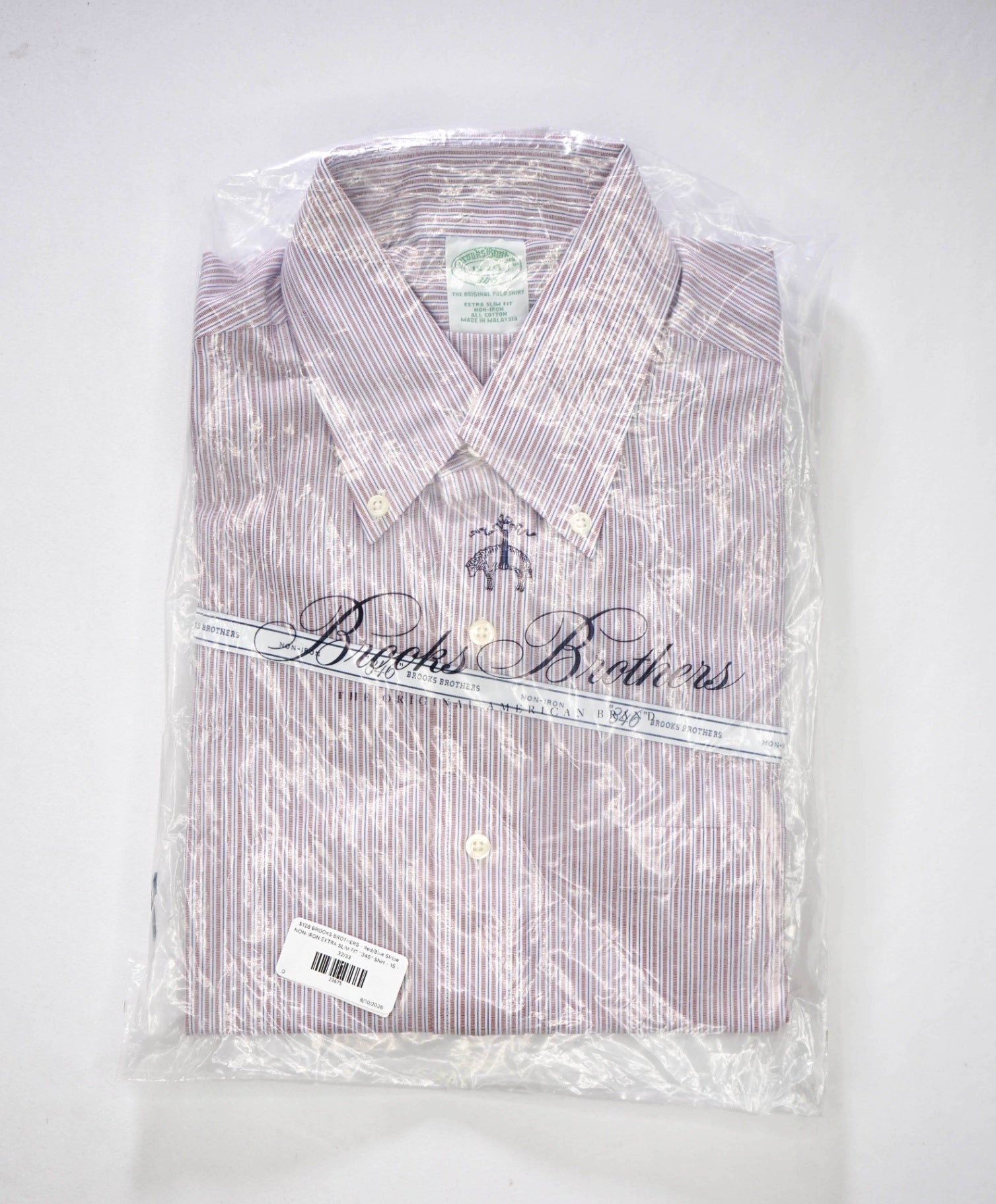 $128 BROOKS BROTHERS - Red/Blue Stripe NON-IRON EXTRA SLIM FIT "346" Shirt - 15 - 32/33