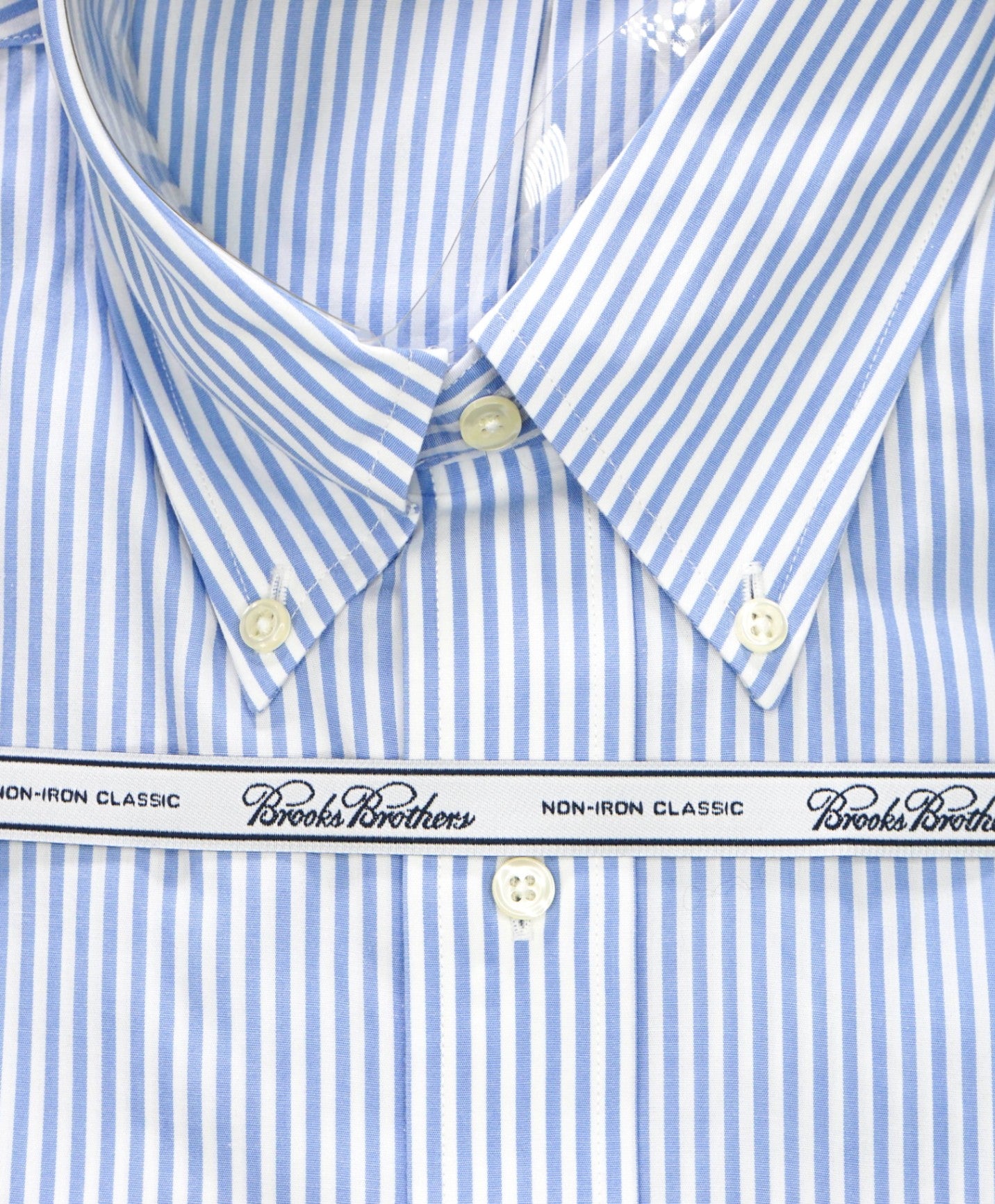  $128 BROOKS BROTHERS - Blue Stripe NON-IRON CLASSIC Shirt - 17.5 - 36