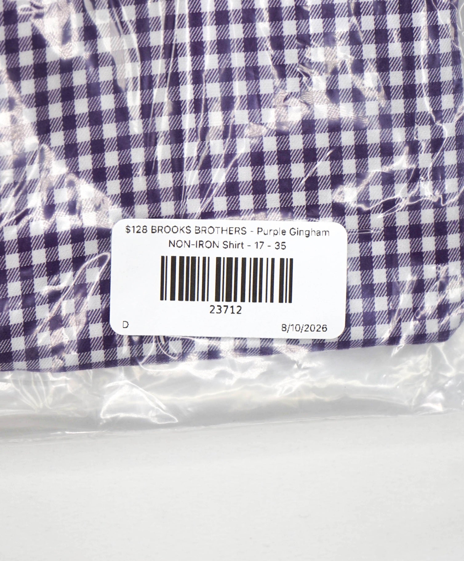 $128 BROOKS BROTHERS - Purple Gingham NON-IRON Shirt - 17 - 35